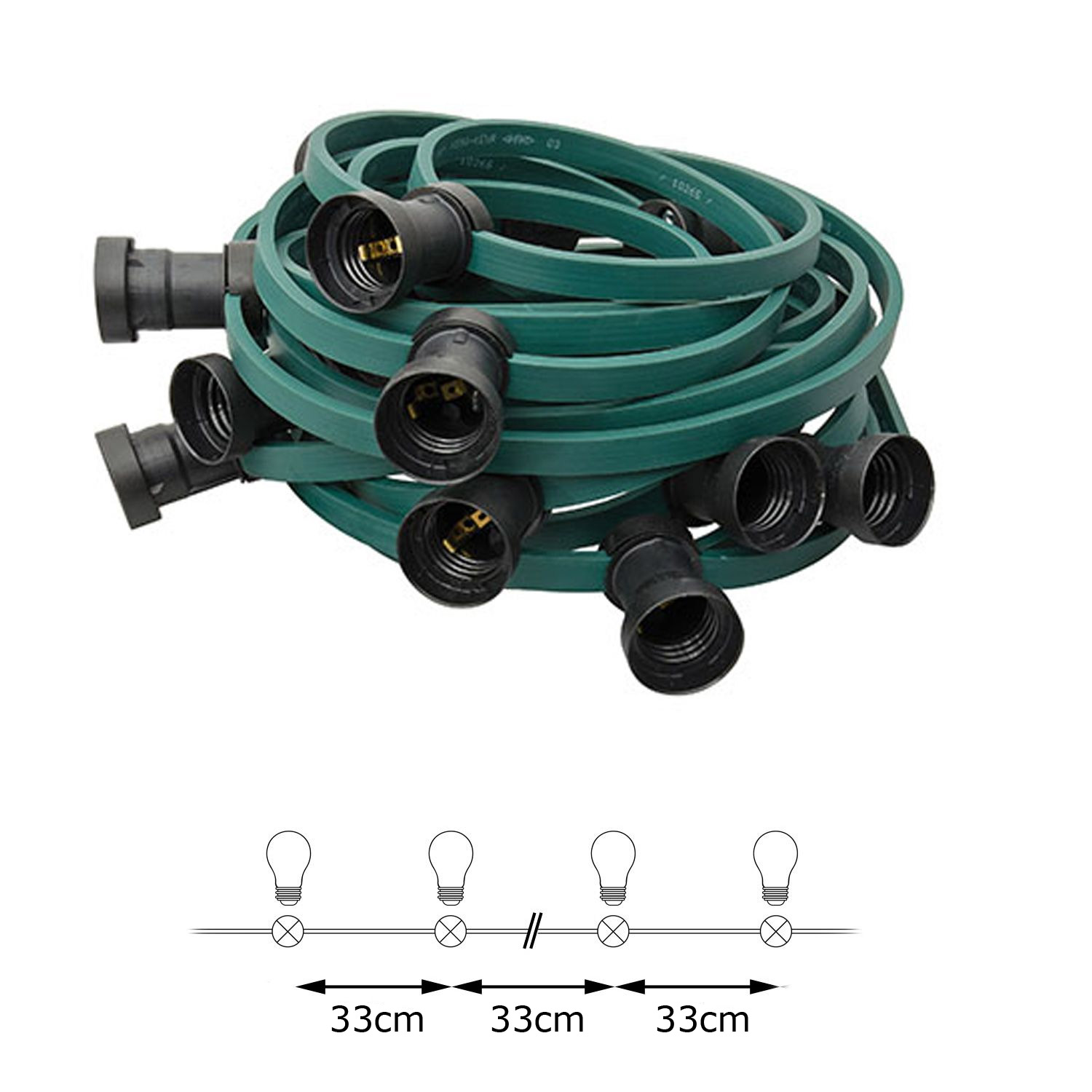 ILLU Lichterkette grün - 100 Meter Installations-Rohware - E27 Fassungen alle 33cm