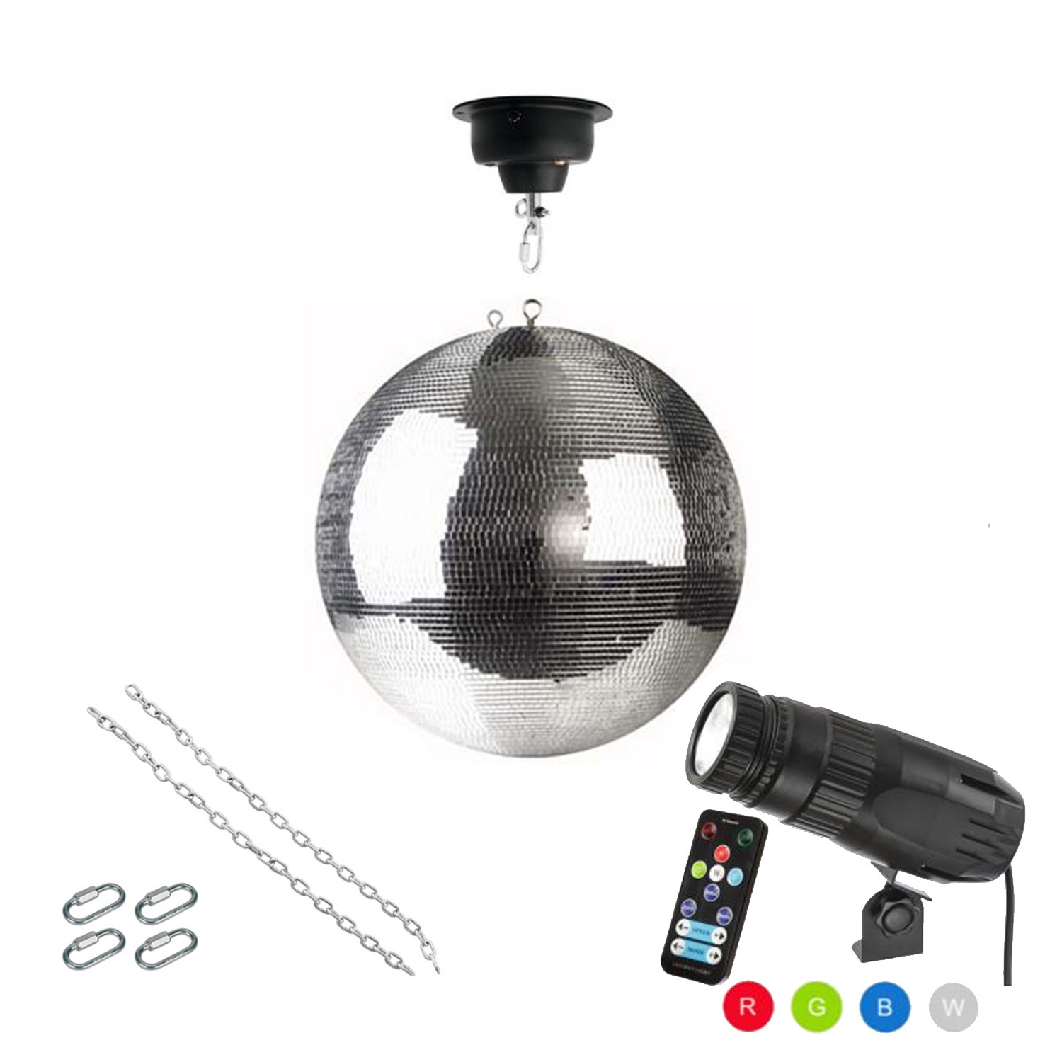 Spiegelkugel Komplettset - Discokugel, Motor, Pinspot, Montagematerial für Diskokugel - Mirrorball Set - Partyset Spiegelkugel Komplettset - Discokugel, Motor, Pinspot, Montagematerial für Diskokugel - Mirrorball Set - Partyset