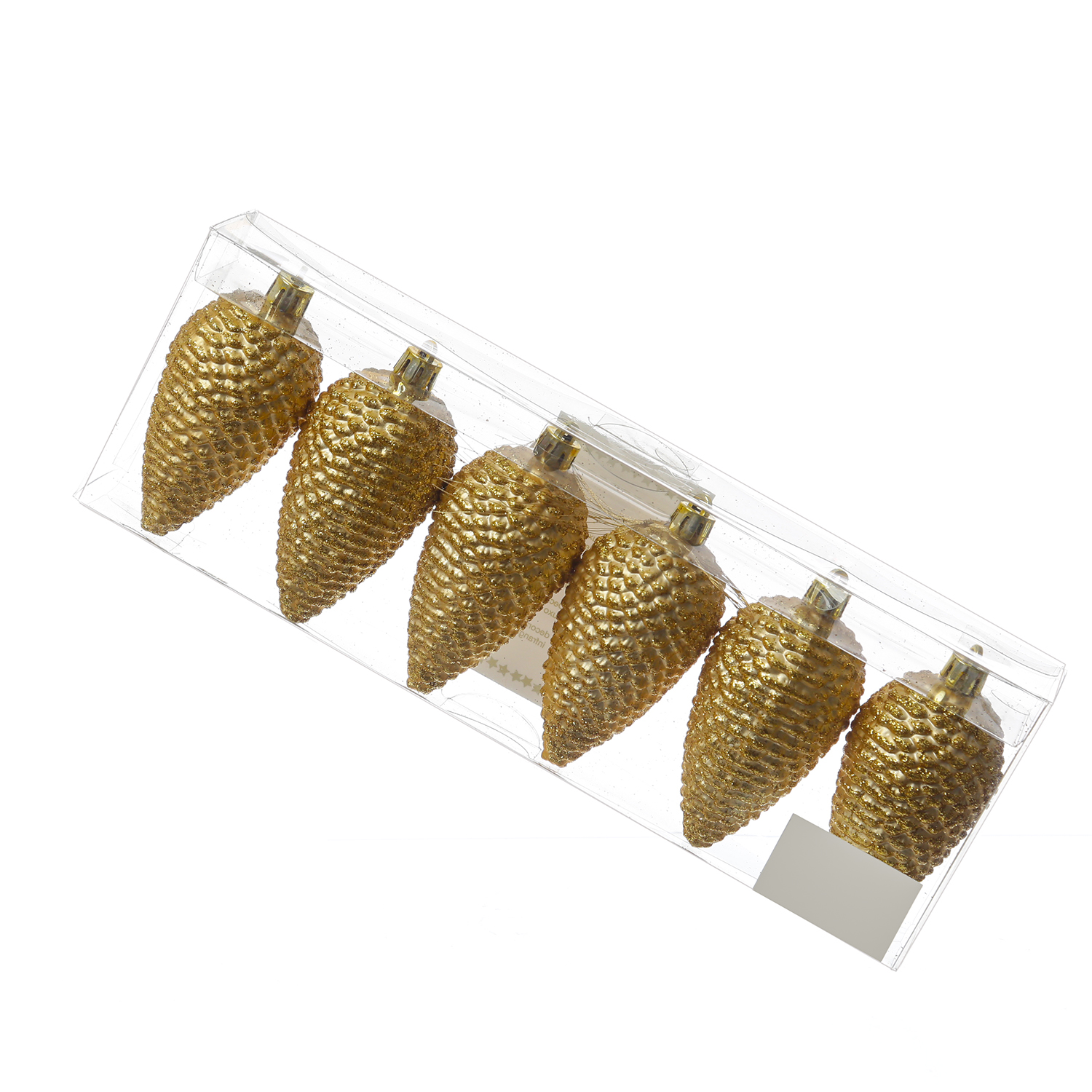 Christbaumschmuck ZAPFEN - Weihnachtsbaumschmuck - bruchfest - glitzernd - H- 8cm - gold - 6er Set