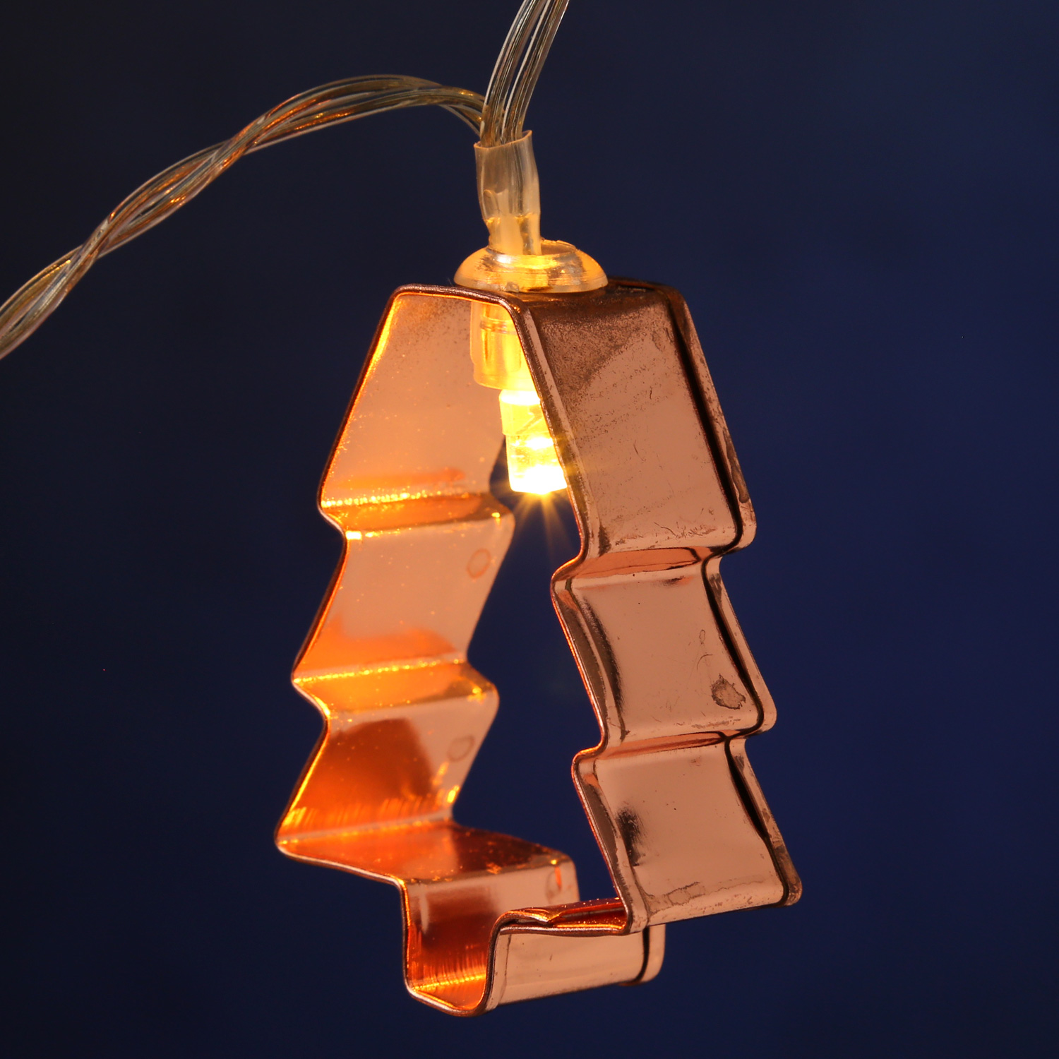 LED Lichterkette mit kupferfarbenen Baum Backförmchen - 8 warmweiße LED - Batteriebetrieb - L: 1,4m