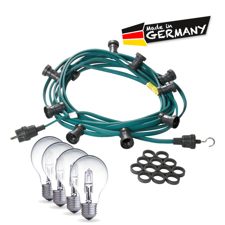 Illu-/Partylichterkette | E27-Fassungen | Made in Germany | mit weißen Glühlampen | 30m | 30x E27-Fassungen