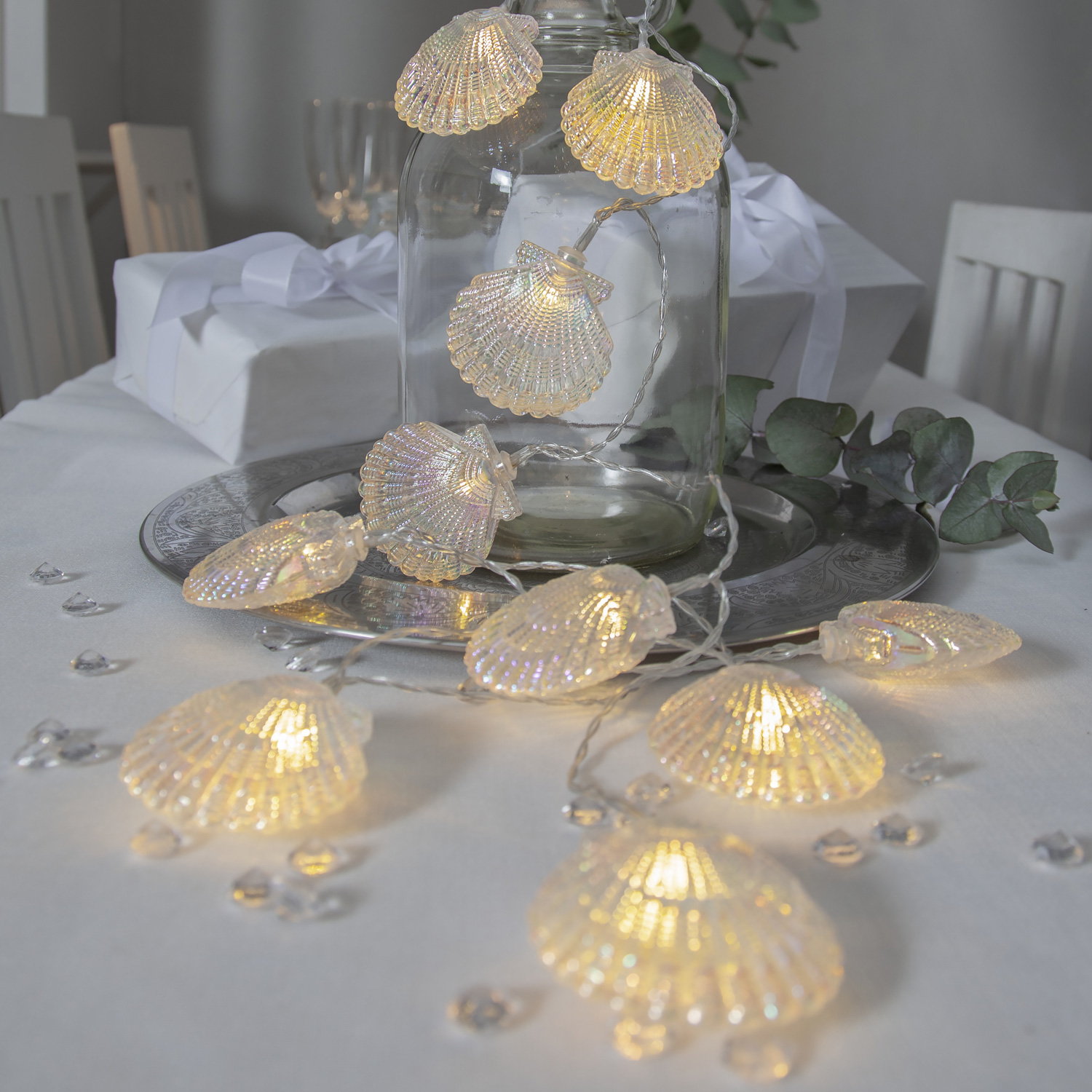 LED Lichterkette Muscheln - 10 warmweiße LED - Batteriebetrieb - L: 1,35m - für Innen - transparent LED Lichterkette Muscheln - 10 warmweiße LED - Batteriebetrieb - L: 1,35m - für Innen - transparent