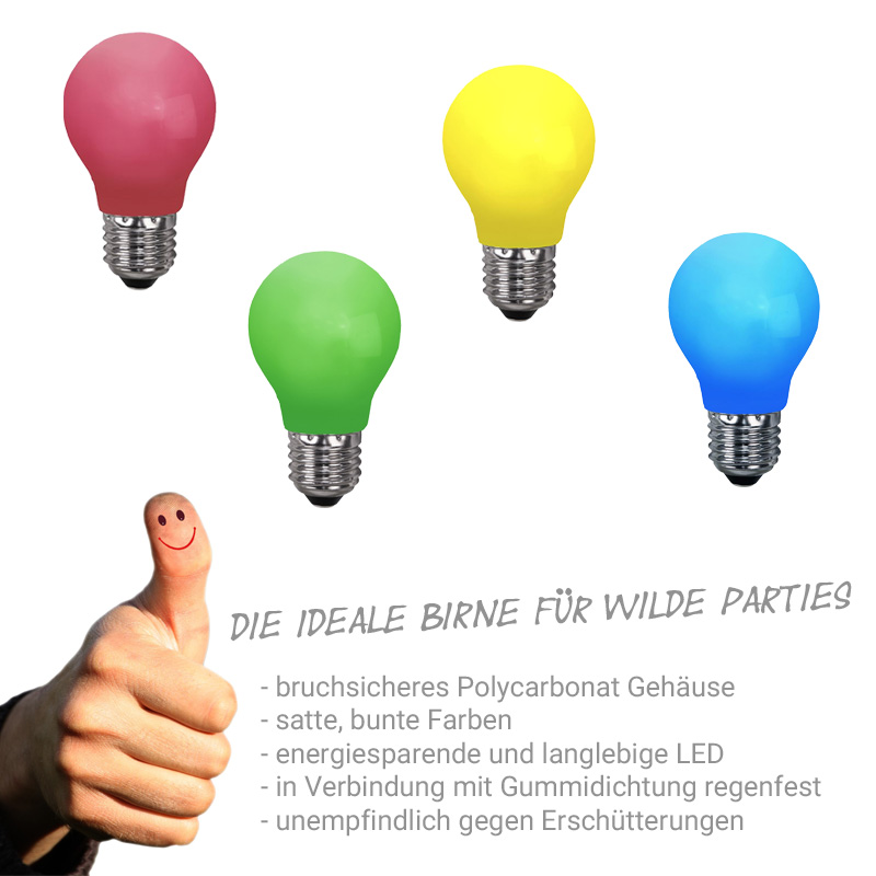 Illu-/Partylichterkette 20m | Außenlichterkette weiß | Made in Germany | 20 x bunte LED Tropfenlampe