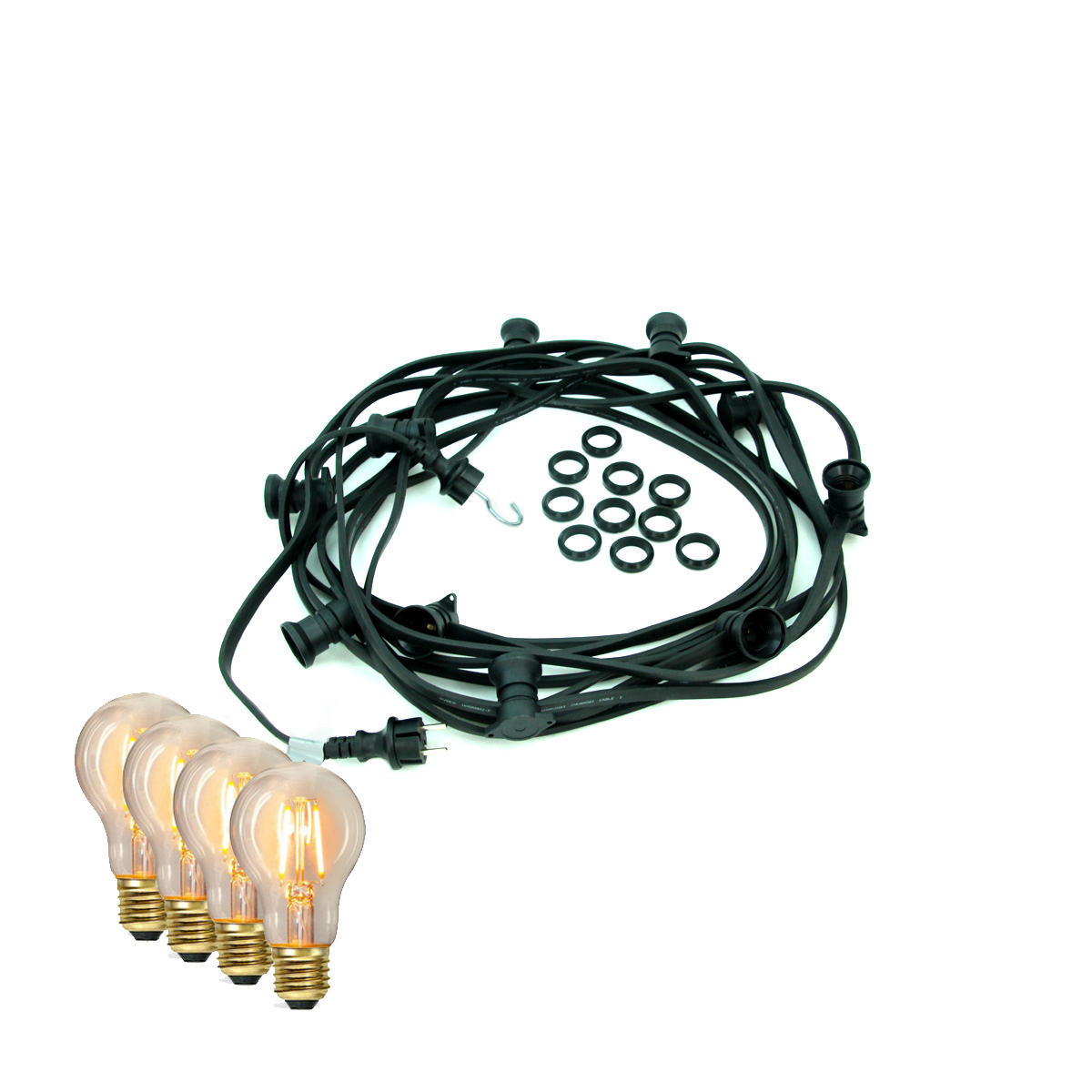 ILLU-Lichterkette BLACKY - 5m - 5xE27 | IP44 | warmweiße EDISON LED Filamentlampen | SATISFIRE ILLU-Lichterkette BLACKY - 5m - 5xE27 | IP44 | warmweiße EDISON LED Filamentlampen | SATISFIRE
