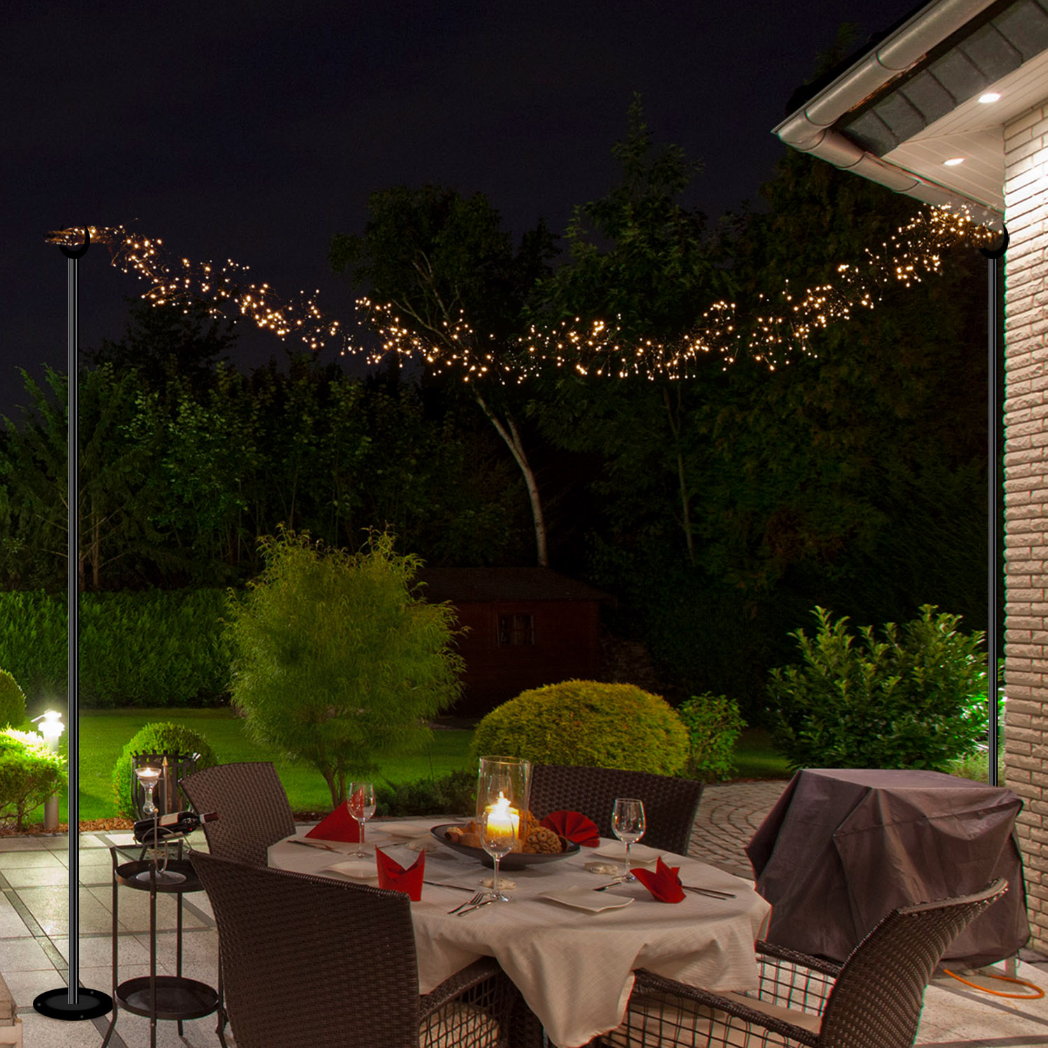 Lichterkettenhalterung - Lichterkettenmast mit Erdspieß - Gartenstab - H: 2,8m - für Außen - 2er Set Lichterkettenhalterung - Lichterkettenmast mit Erdspieß - Gartenstab - H: 2,8m - für Außen - 2er Set