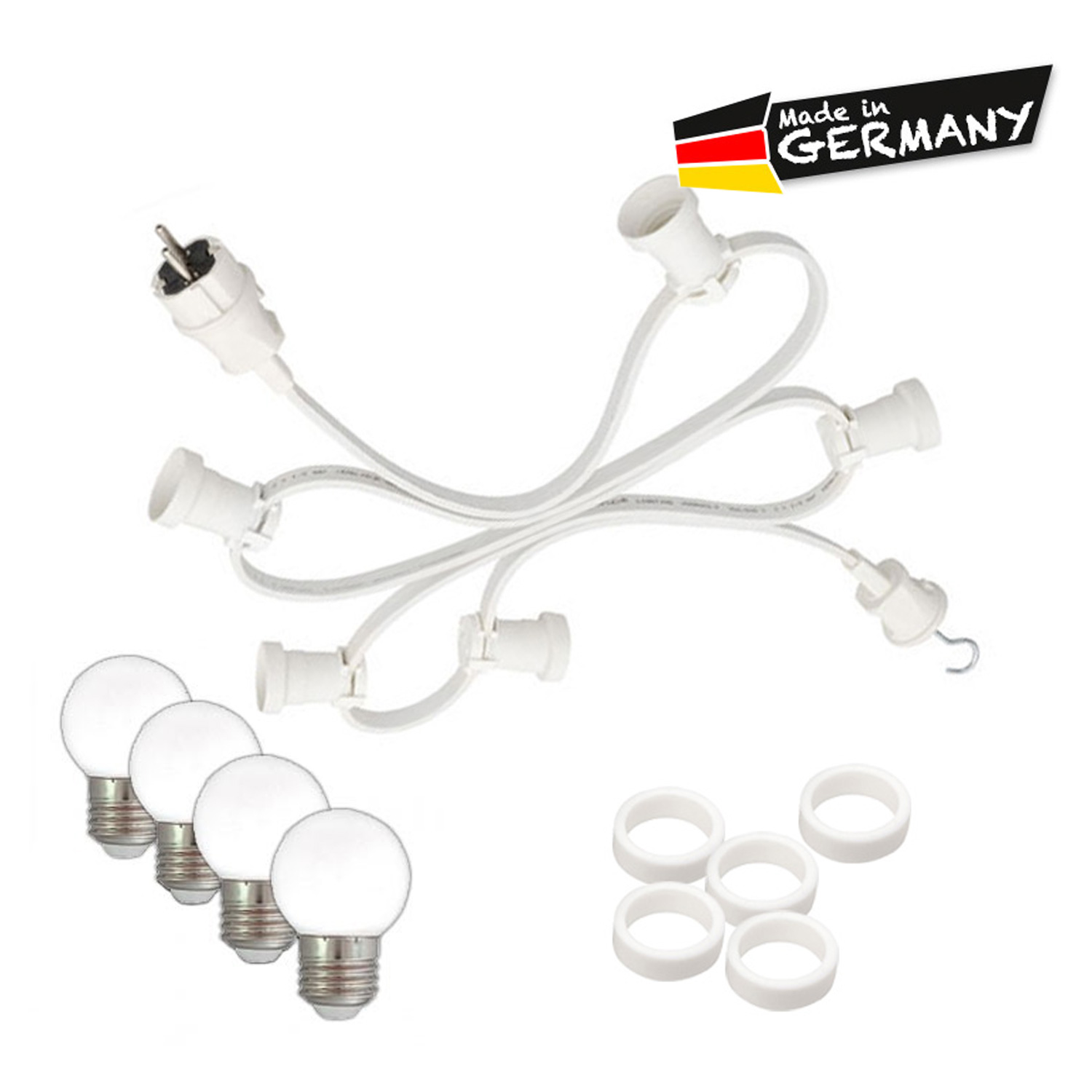 Illu-/Partylichterkette 10m - Außenlichterkette - Made in Germany - 30 x warmweiße LED Kugellampen
