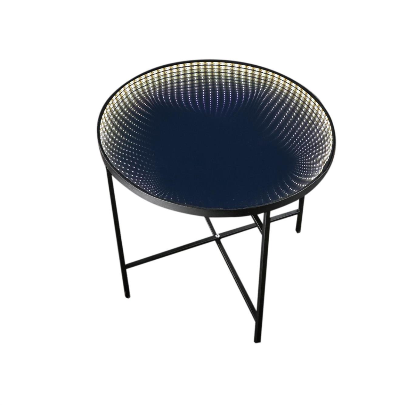LED Tisch WARP - rund - Endlos Optik - Infinity Spiegeltisch mit LED - D- 49cm - Batterie - Timer