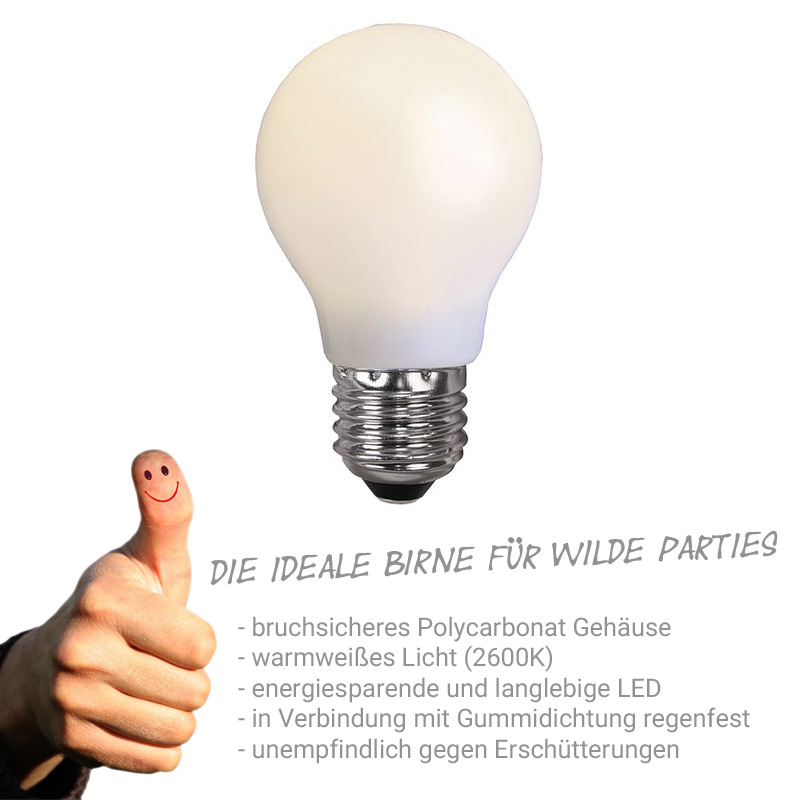 Illu-/Partylichterkette 5m | Außenlichterkette | Made in Germany | 10 x bruchfeste, opale LED Lampen
