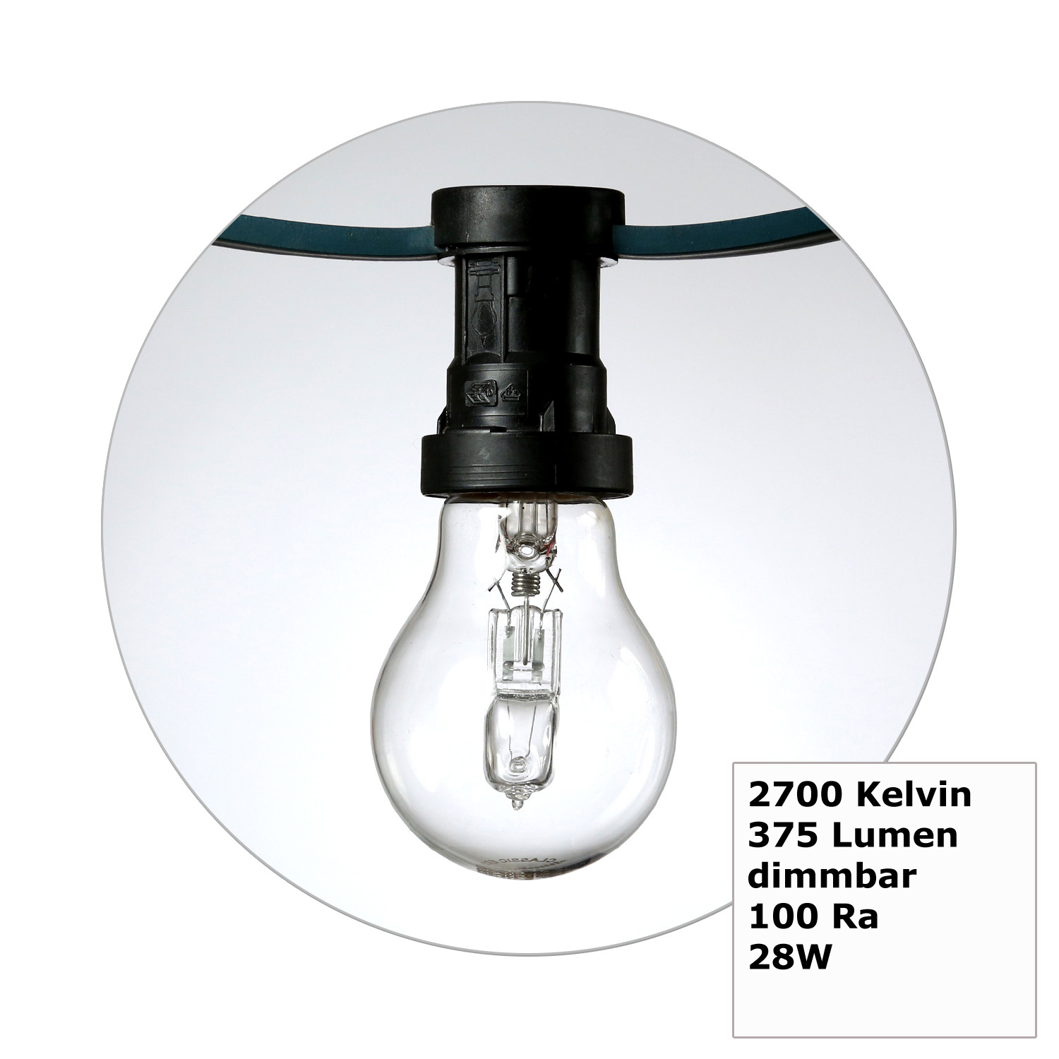Illu-/Partylichterkette 30m - Außenlichterkette schwarz - Made in Germany- 50x Halogenlampen (28W)