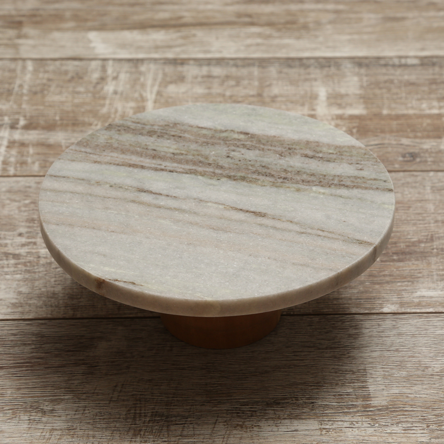 Servierplatte - Tortenplatte - Marmor - mit Holzfuß - H: 10cm - D: 25cm - grau