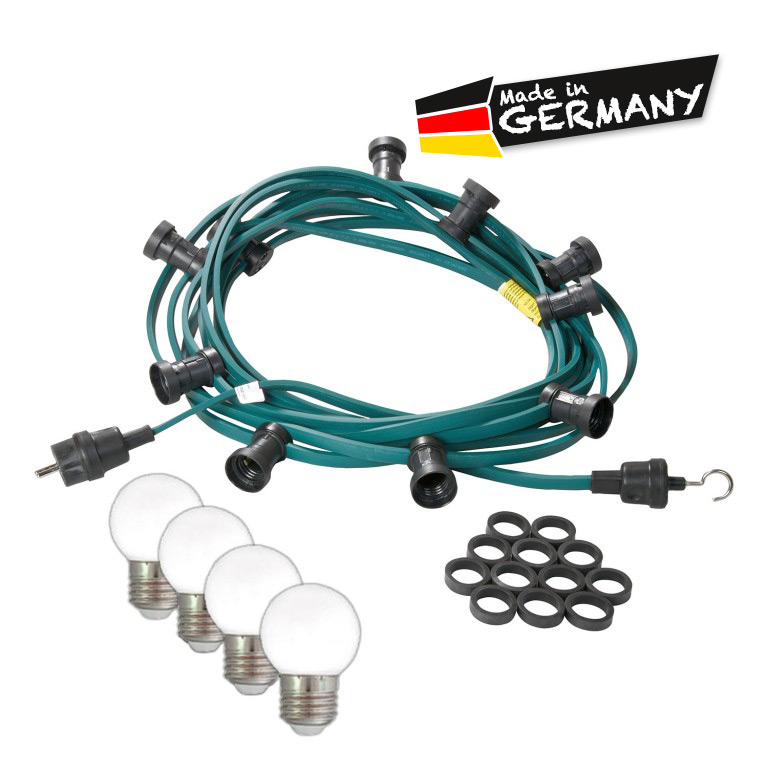 Illu-/Partylichterkette | E27-Fassungen | Made in Germany | mit weißen LED-Lampen | 10m | 10x E27-Fassungen
