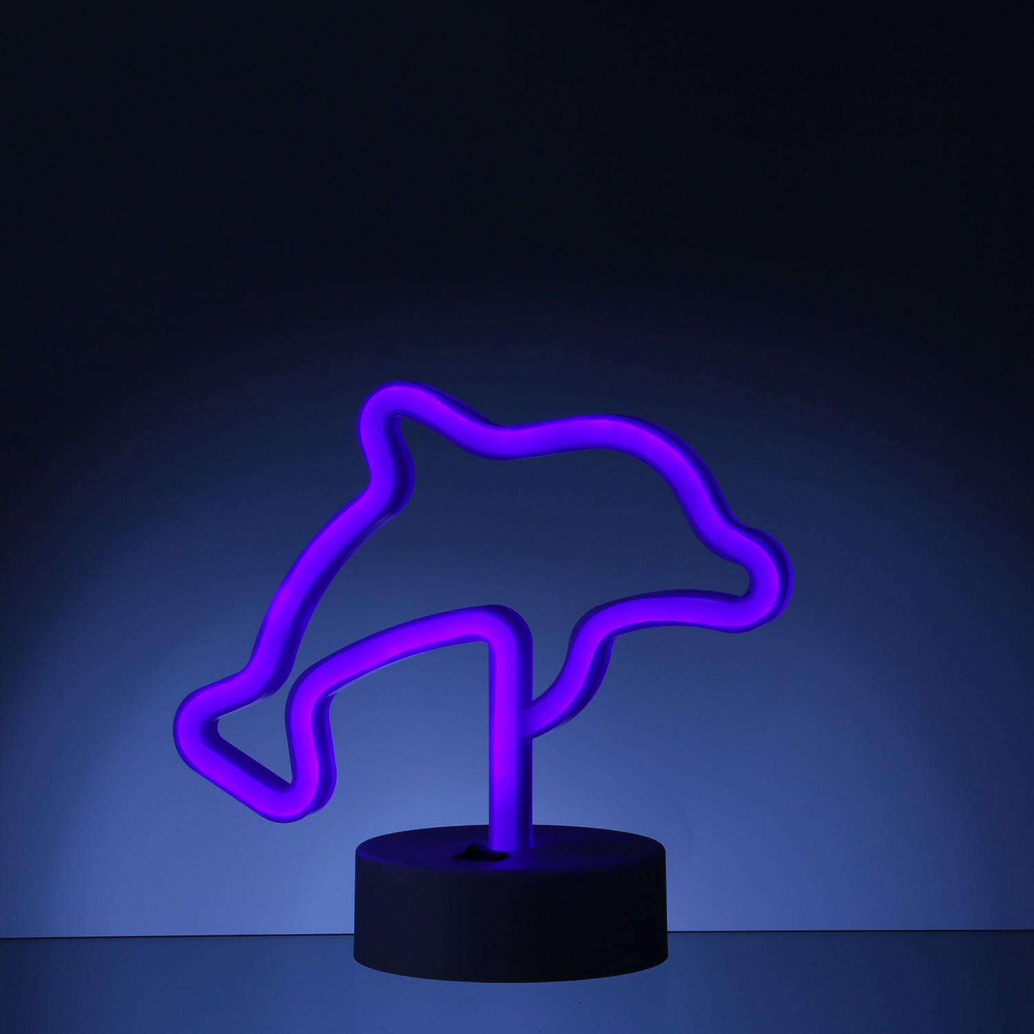 LED NEON Figur DELFIN - Neon Schild - H: 19cm - Batterie oder USB Betrieb - stehend - blau