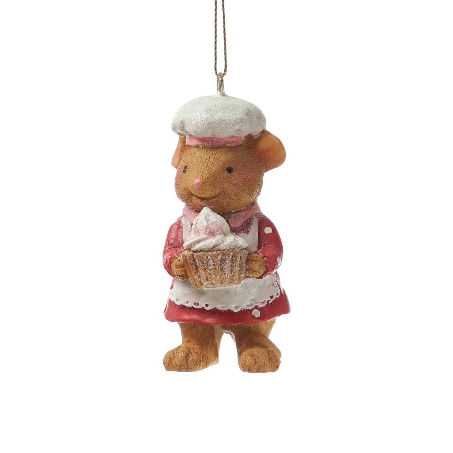 Weihnachtsbaumschmuck Maus mit Toertchen - Christbaumschmuck - Polyresin - H- 8-5cm