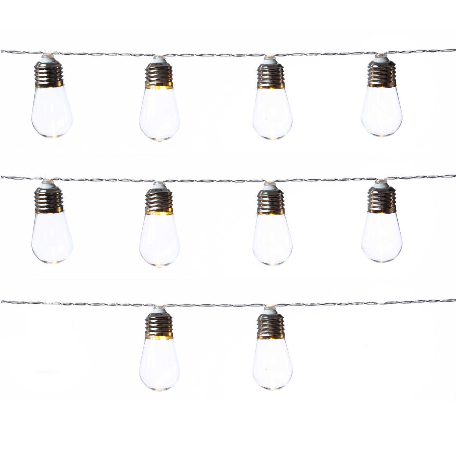 LED Lichterkette - 10 transparenten Glühbirnen - 10 warmweiße LED - L: 90cm - Batterie
