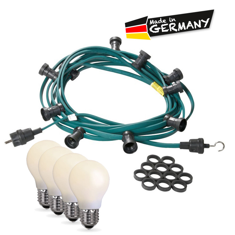 Illu-/Partylichterkette 10m | Außenlichterkette | Made in Germany | 20 x bruchfeste, opale LED Lampen