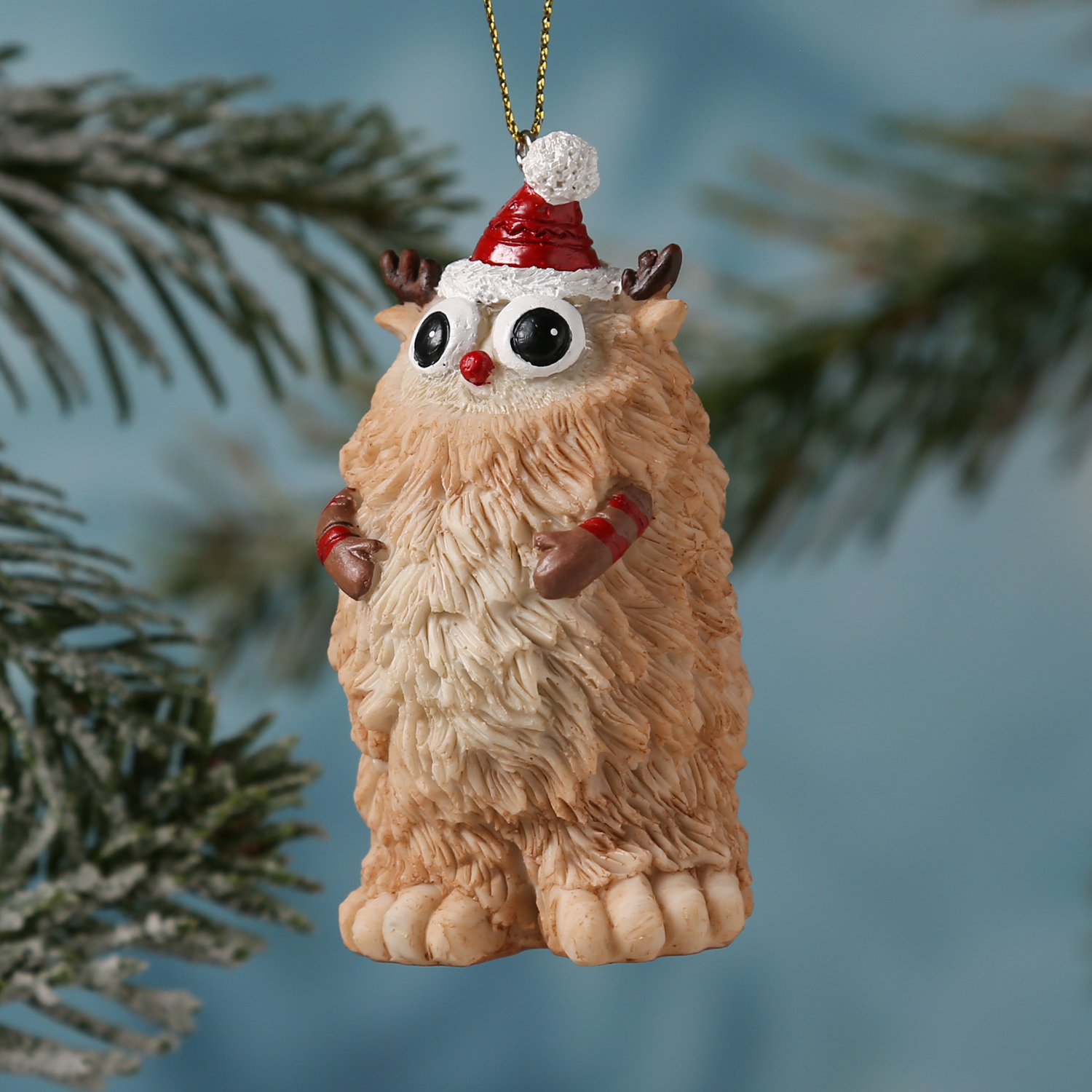 Weihnachtsbaumschmuck Yeti TAPPY - Polyresin - inkl. Aufhänger - matt - H: 7,5cm - hellbraun