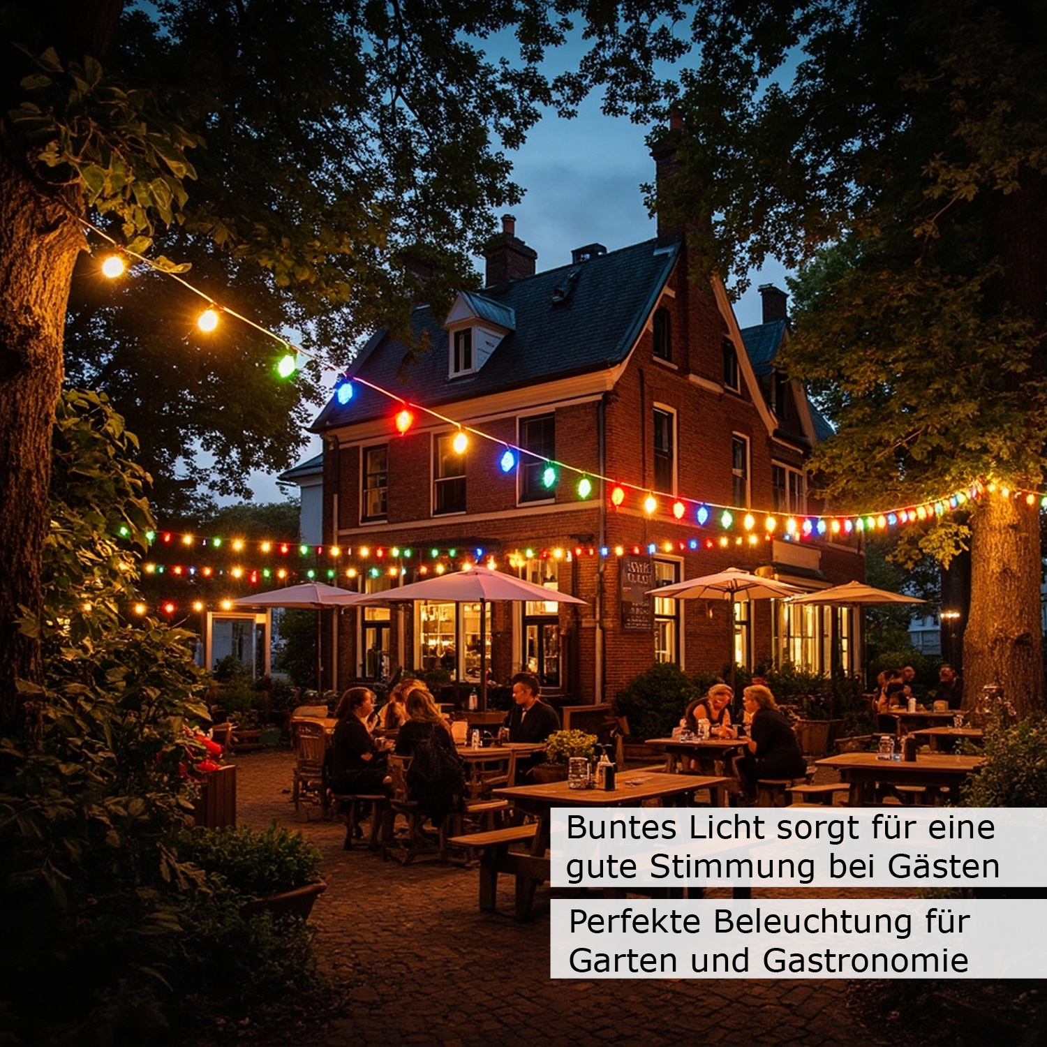 Illu-/Partylichterkette 40m - Außenlichterkette grün - Made in Germany - 40 bunte LED Tropfenlampen Illu-/Partylichterkette 40m - Außenlichterkette grün - Made in Germany - 40 bunte LED Tropfenlampen