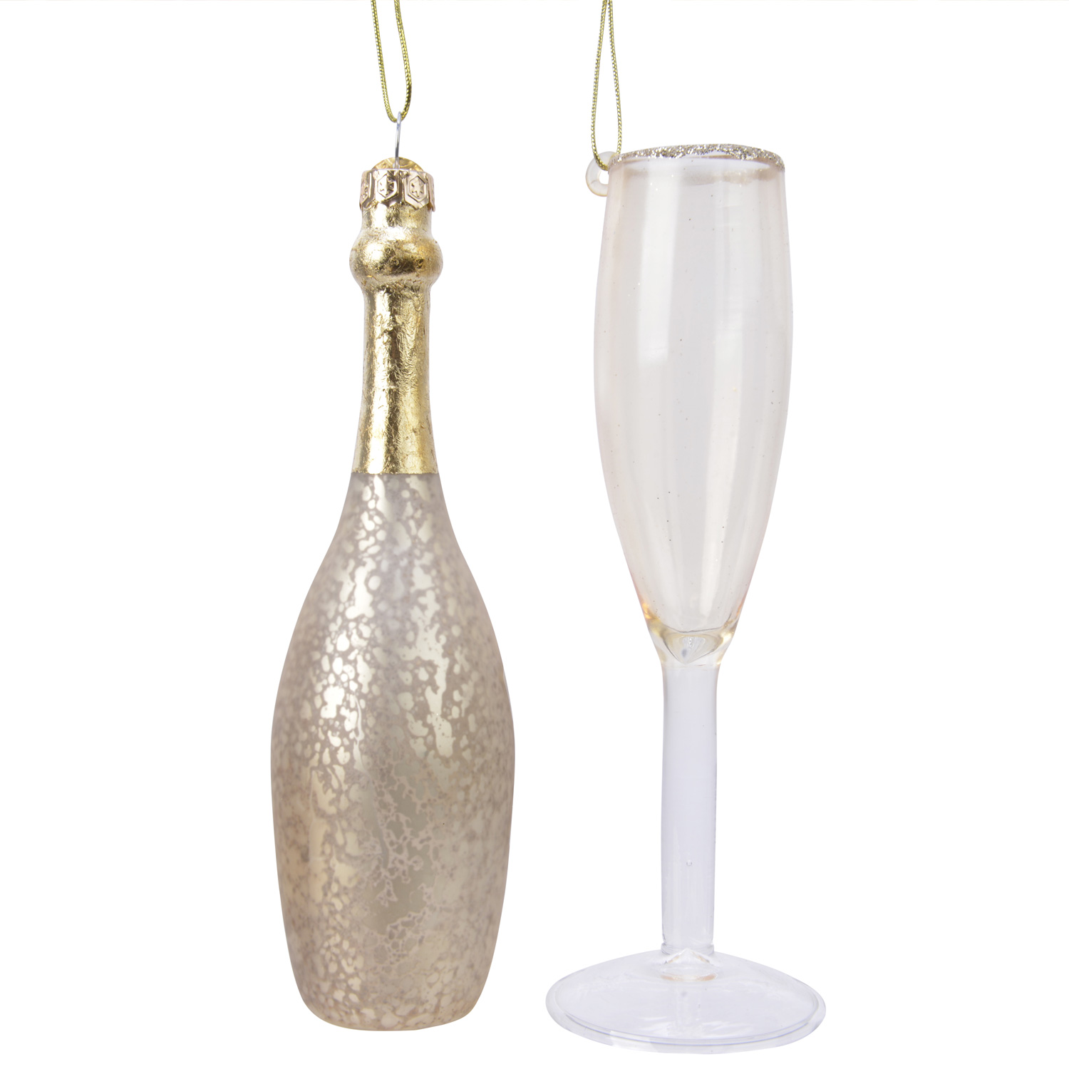 Weihnachtsbaumschmuck CHAMPANGER Flasche und Glas - Glas - inkl. Aufhänger - 2er Set