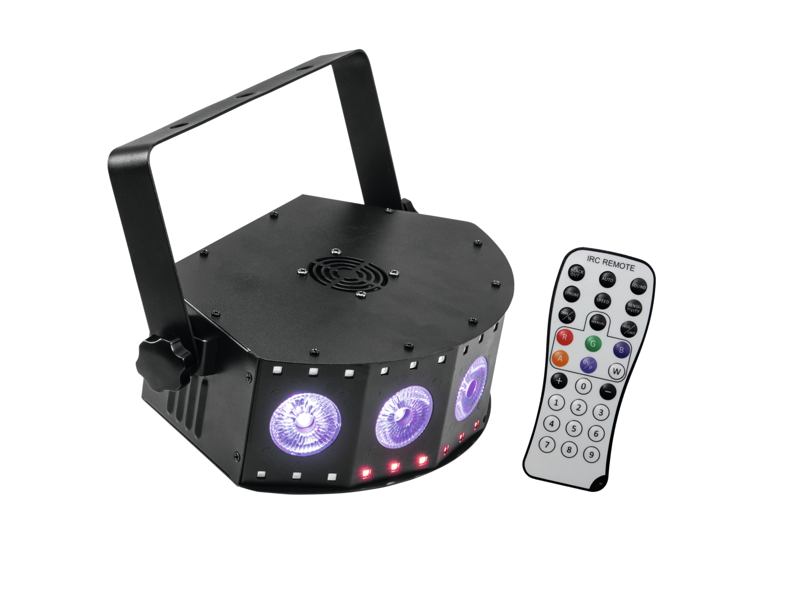 4in1-LED-Effektscheinwerfer mit RGB+UV-LEDs, dynamischen Farbeffekten und Stroboskop 4in1-LED-Effektscheinwerfer mit RGB+UV-LEDs, dynamischen Farbeffekten und Stroboskop