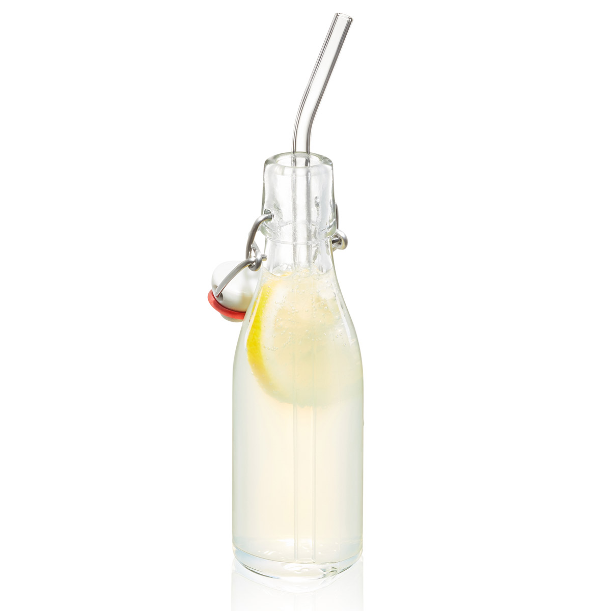 Glastrinkhalme 4er Set FUTURE - 23cm, gebogene Version, transparent - mit Bürste