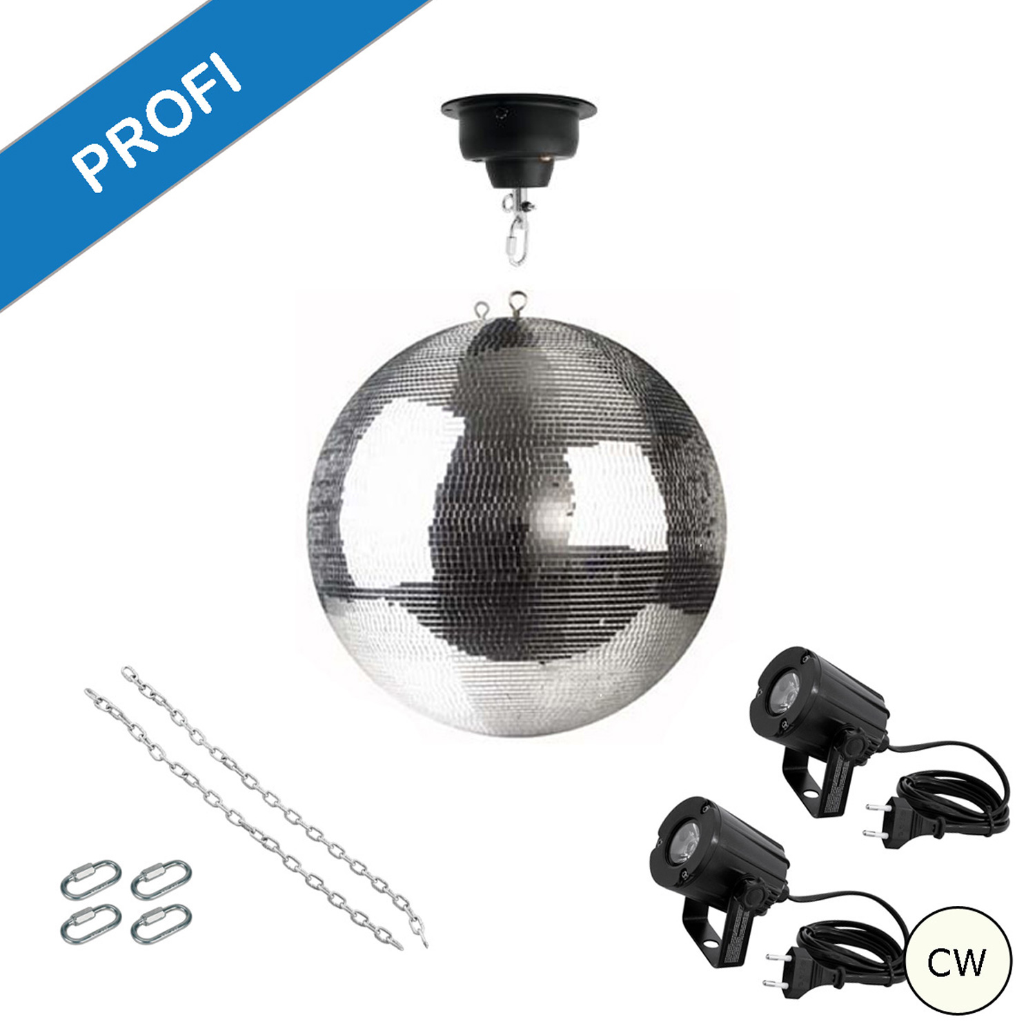 Spiegelkugel Komplettset - Discokugel, Motor, Pinspot, Montagematerial für Diskokugel - Mirrorball Set - Partyset Spiegelkugel Komplettset - Discokugel, Motor, Pinspot, Montagematerial für Diskokugel - Mirrorball Set - Partyset