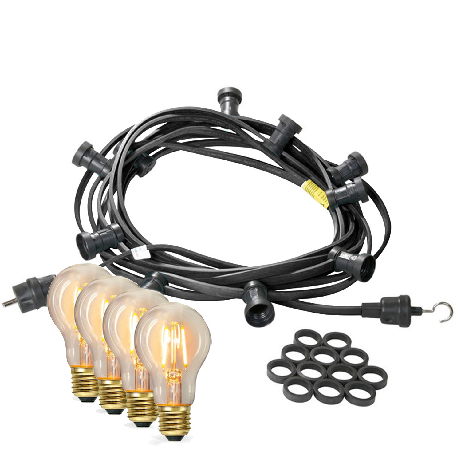 Illu-/Partylichterkette 10m - Außenlichterkette - Made in Germany - 10 x Edison LED Filamentlampen