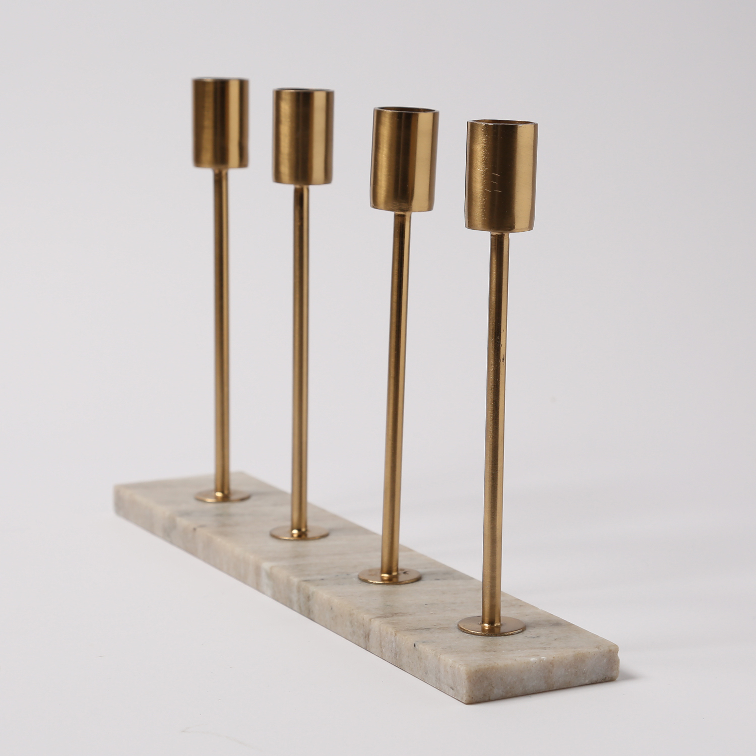 Stabkerzenhalter - Mamoroptik - Metall - 4 goldfarbene Kerzenhalterungen - H: 20cm - beige