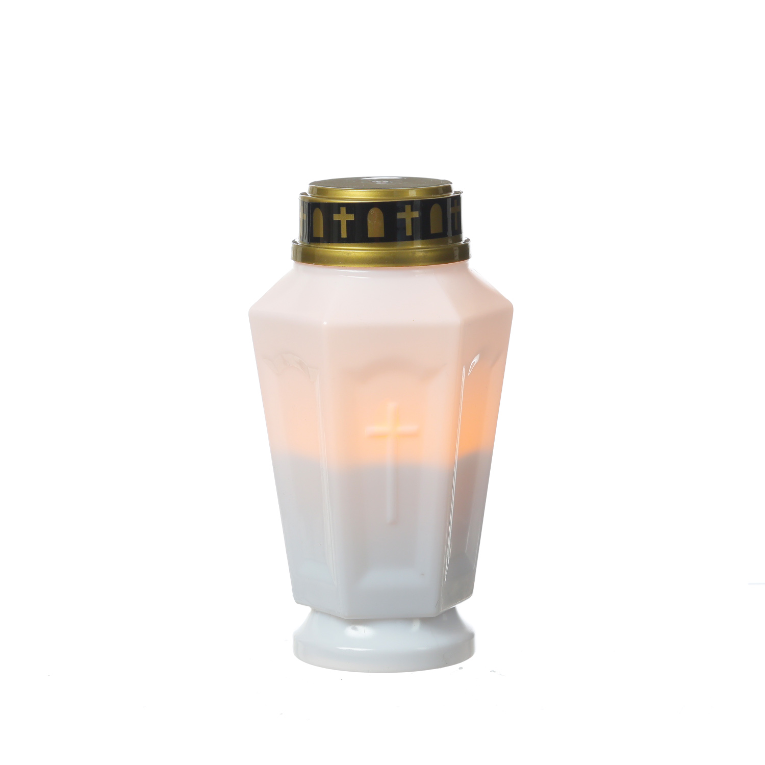 LED Grablicht - Grabkerze - orange flackernd - Timer- H: 15,5cm - für Außen - weiß - 10er Set