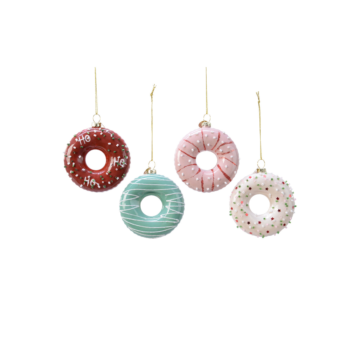 Weihnachtsbaumschmuck DONUT - Glas - inkl. Aufhänger - glänzend mit Verzierung - H: 8,5cm - rosa