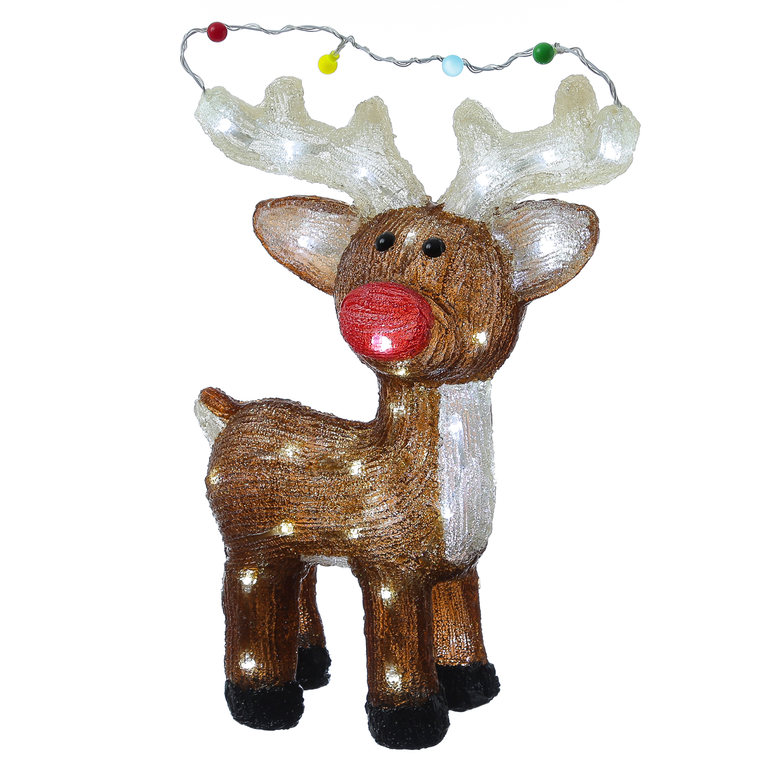 LED Rentier - Acryl Weihnachtsfigur - 48 kaltweiße LED - H: 47cm - mit Trafo - für Außen