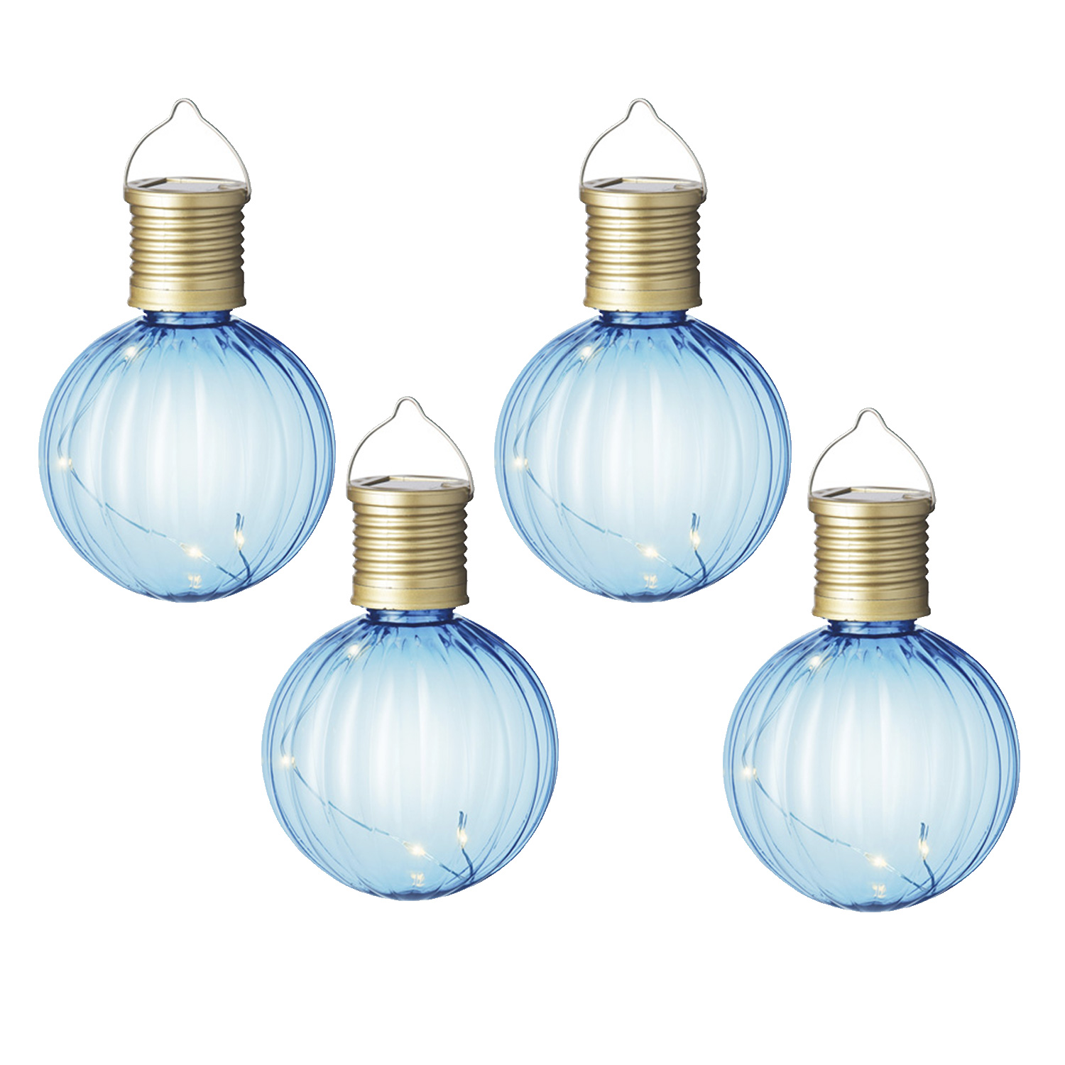 LED Solar Glühbirnen GLOW - Kugelleuchten - wamweiße LED - H: 11cm - Lichtsensor - blau - 4er Set LED Solar Glühbirnen GLOW - Kugelleuchten - wamweiße LED - H: 11cm - Lichtsensor - blau - 4er Set