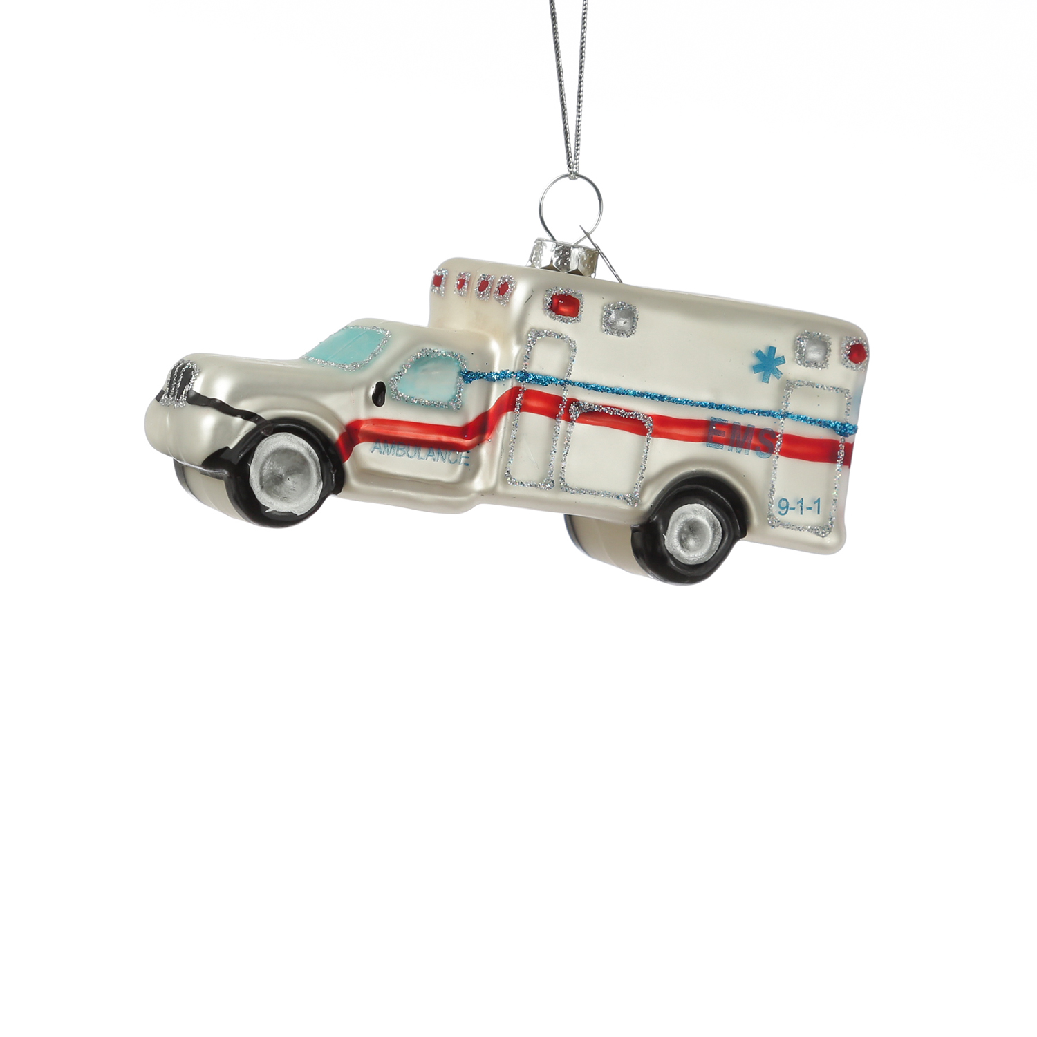 Weihnachtsbaumschmuck Krankenwagen - Christbaumschmuck - Glas - L: 11cm - weiß