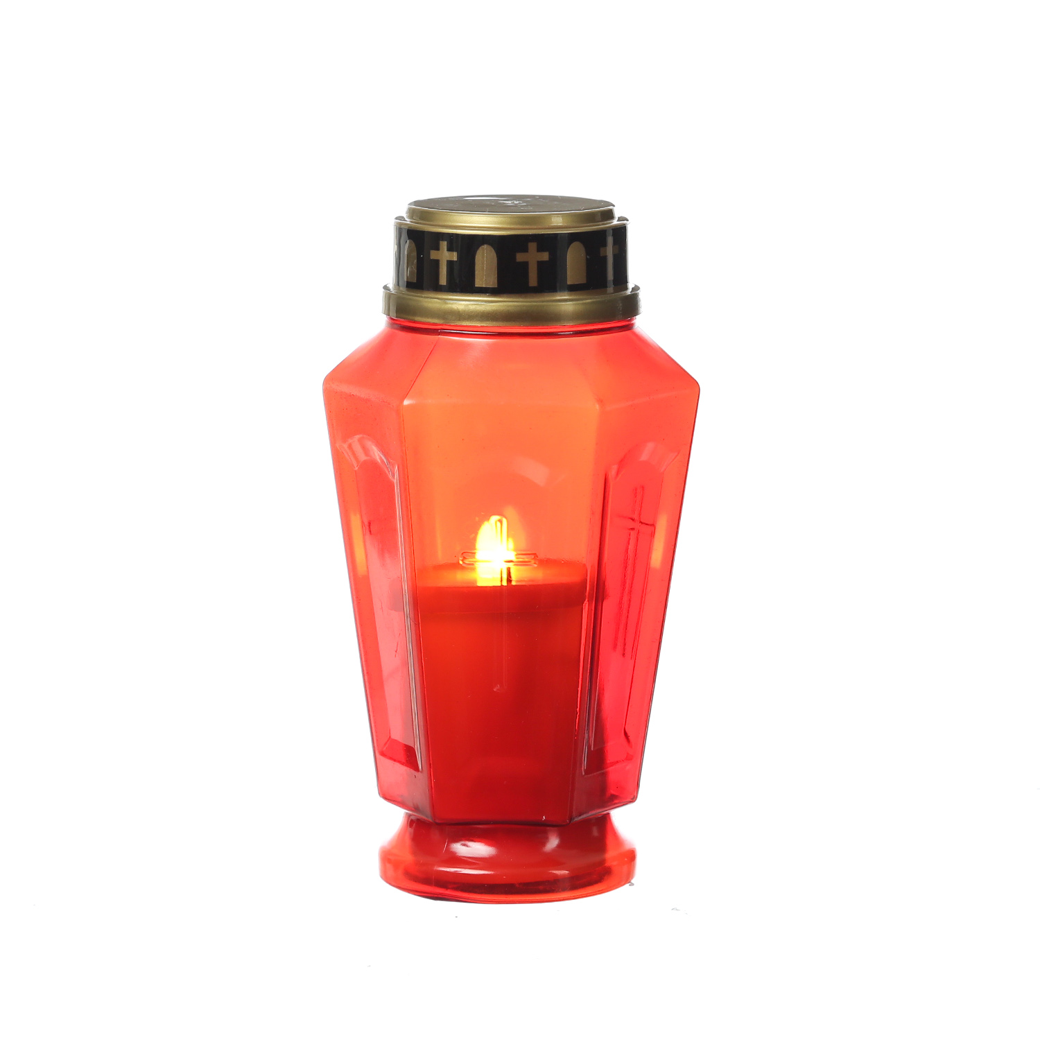 LED Grablicht - Grabkerze - orange flackernd - Timer- H: 15,5cm - für Außen - rot