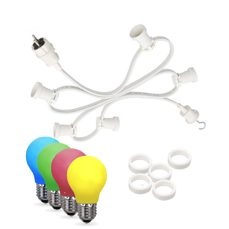 Illu-/Partylichterkette 5m | Außenlichterkette weiß | Made in Germany | 5 x bunte LED Tropfenlampe