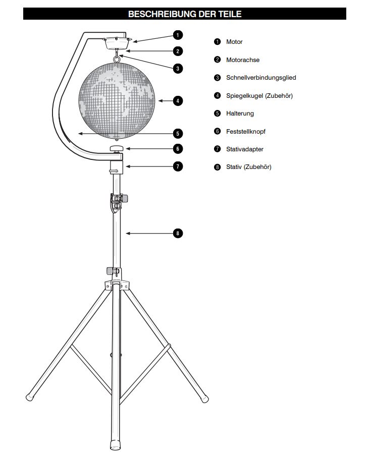 Spiegelkugel Stativhalterung bis 30cm Kugeln - weiß - inkl. Motor