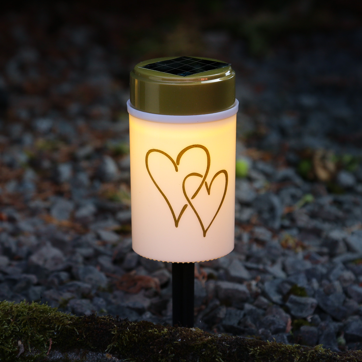 LED Solar Grablicht Herz - Grabkerze - H: 12cm - D: 7cm - Lichtsensor - inkl. Erdspieß