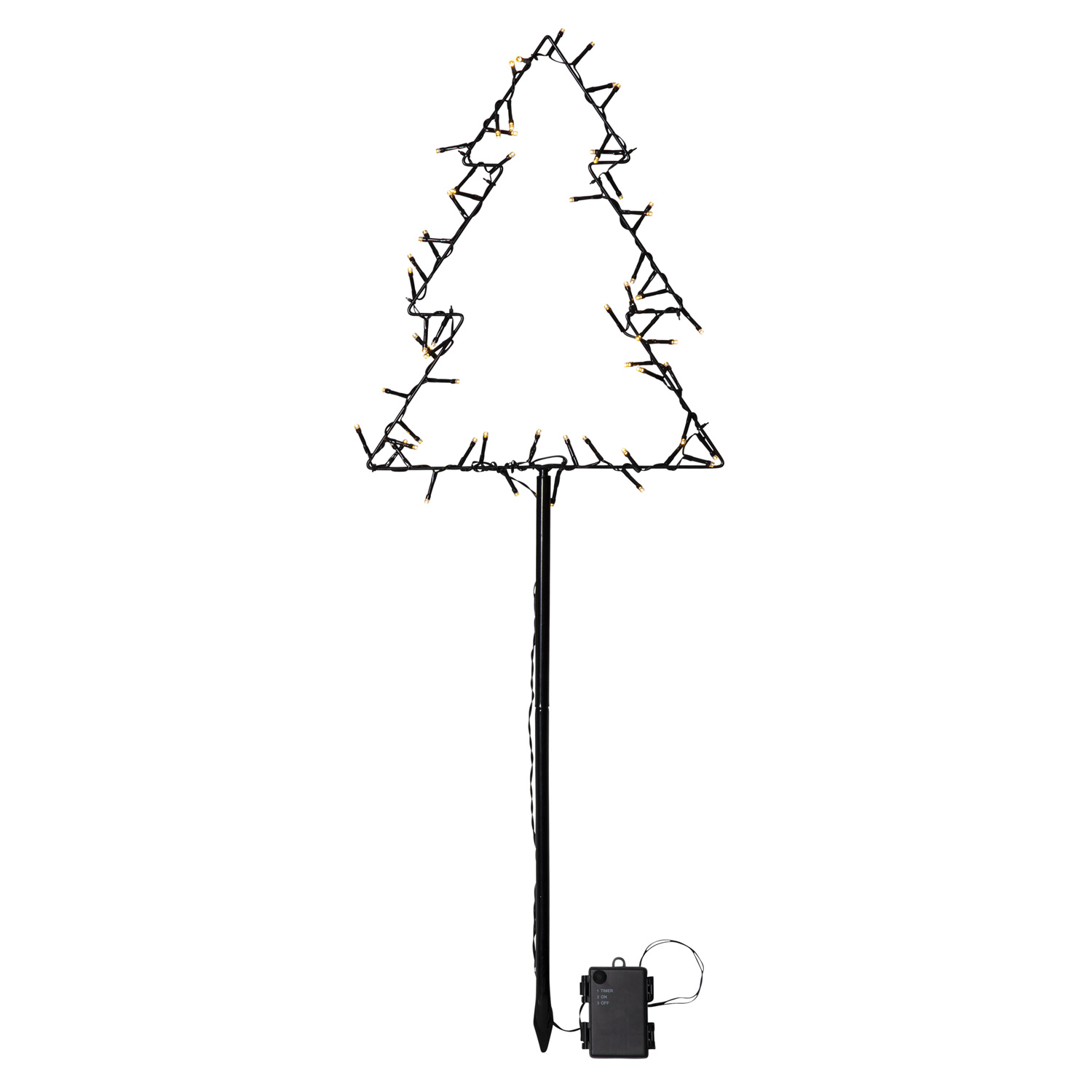 LED Lichterstern Spiky- stehend - H: 90cm - 60 warmweiße LED - Timer - Batterie - Outdoor - schwarz