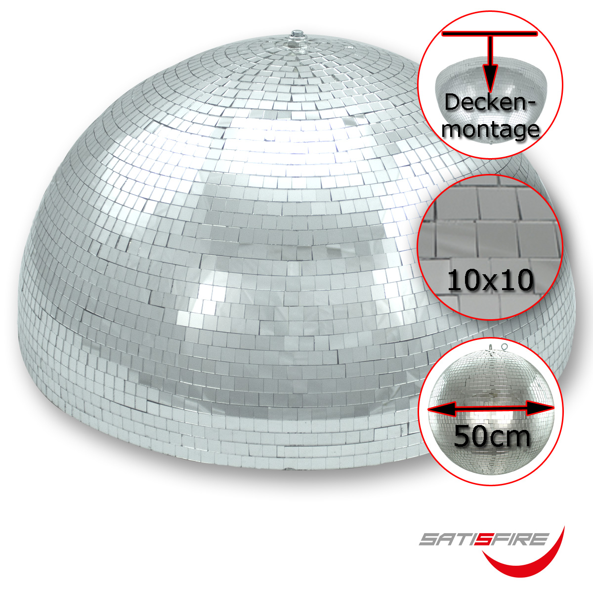 Spiegelkugel halb Halbkugel 50cm silber chrom- Diskokugel (Discokugel) Party Lichteffekt - Echtglas - mirrorball half safety silver chrome color Spiegelkugel halb Halbkugel 50cm silber chrom- Diskokugel (Discokugel) Party Lichteffekt - Echtglas - mirrorball half safety silver chrome color