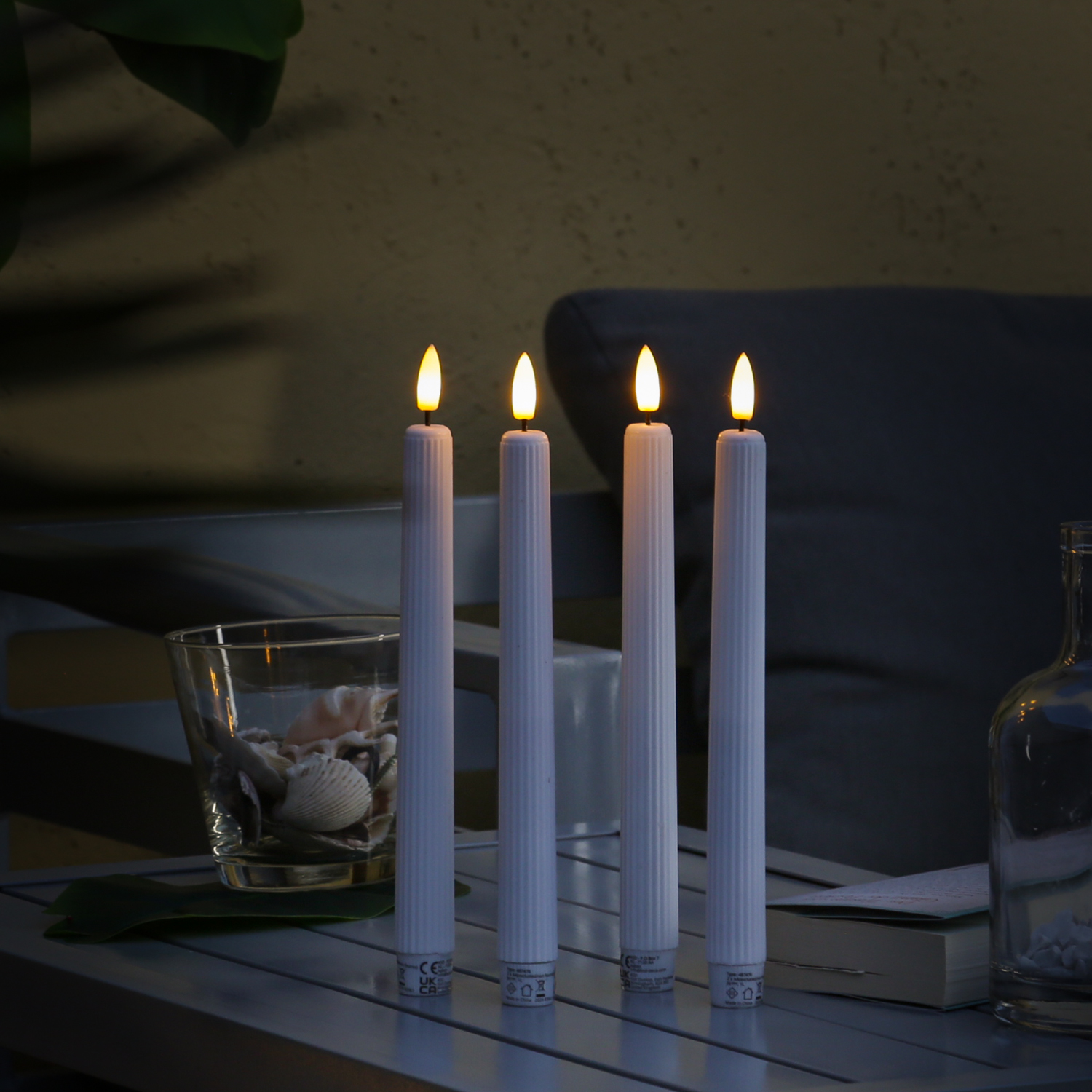 LED Stabkerze LIV - LED Tafelkerzen mit Rillen - Kunststoff - H: 25cm - Timer - weiß - 4er Set