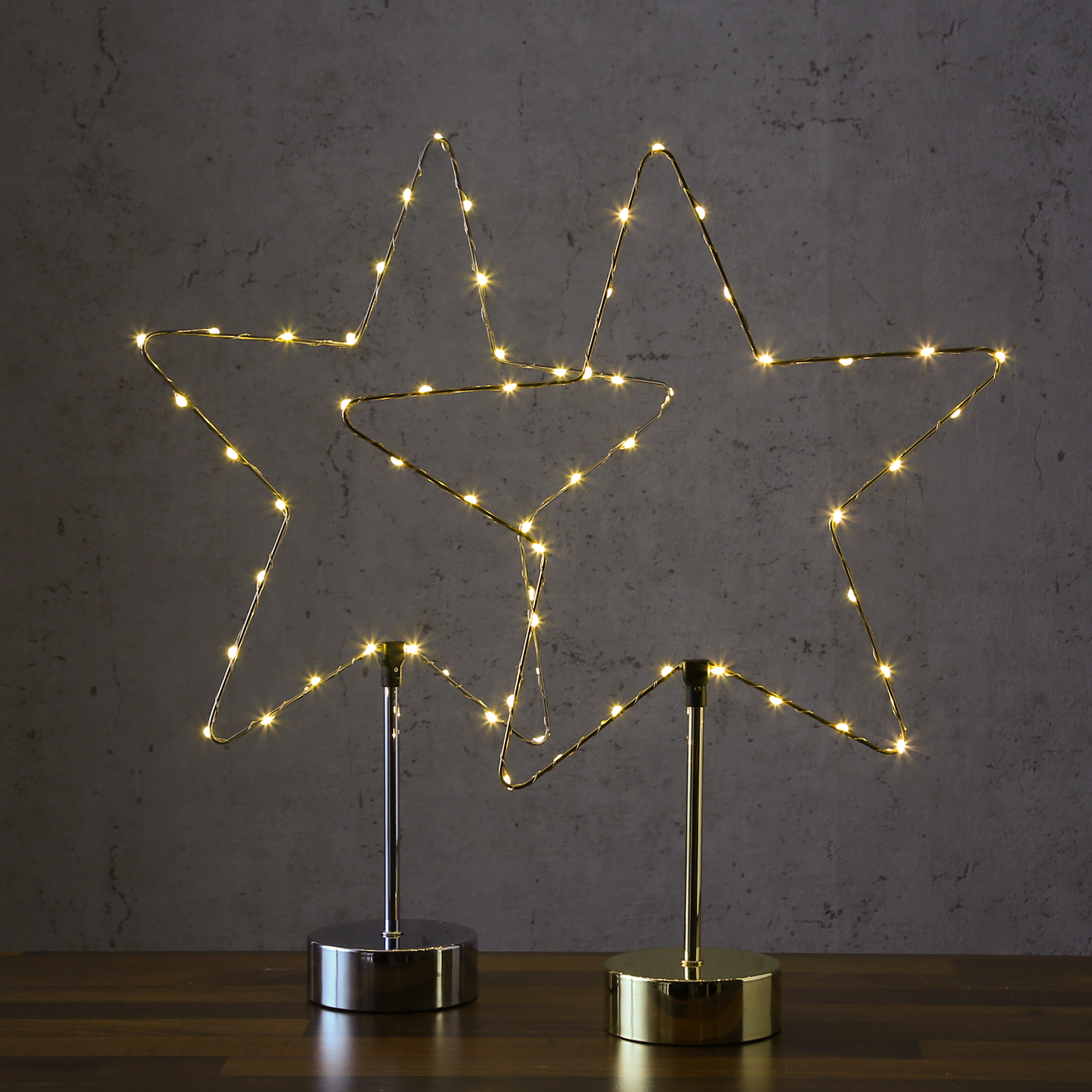 LED Dekoleuchte Herz/Stern - wechselbarer Aufsatz - H: 50cm - Batterie - Timmer - silber LED Dekoleuchte Herz/Stern - wechselbarer Aufsatz - H: 50cm - Batterie - Timmer - silber