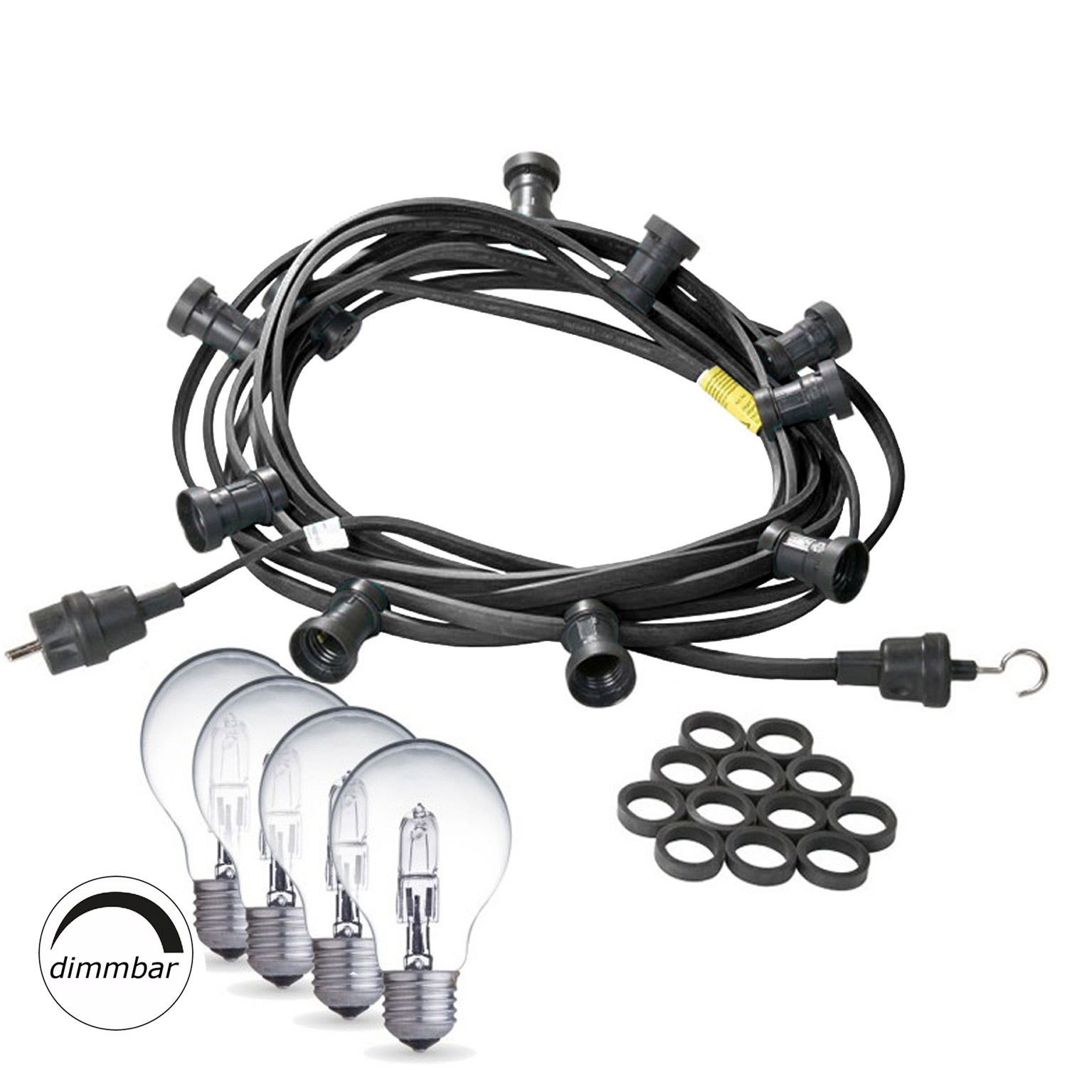 Illu-/Partylichterkette 10m - Außenlichterkette schwarz - Made in Germany - 10 Halogenlampen (28W)
