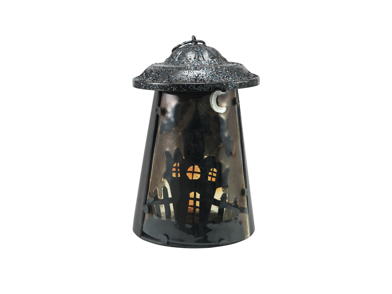 Laterne "Spukschloss" aus Metall - 23cm - mit Glasscheibe - für große Teelichter oder LED Kerzen