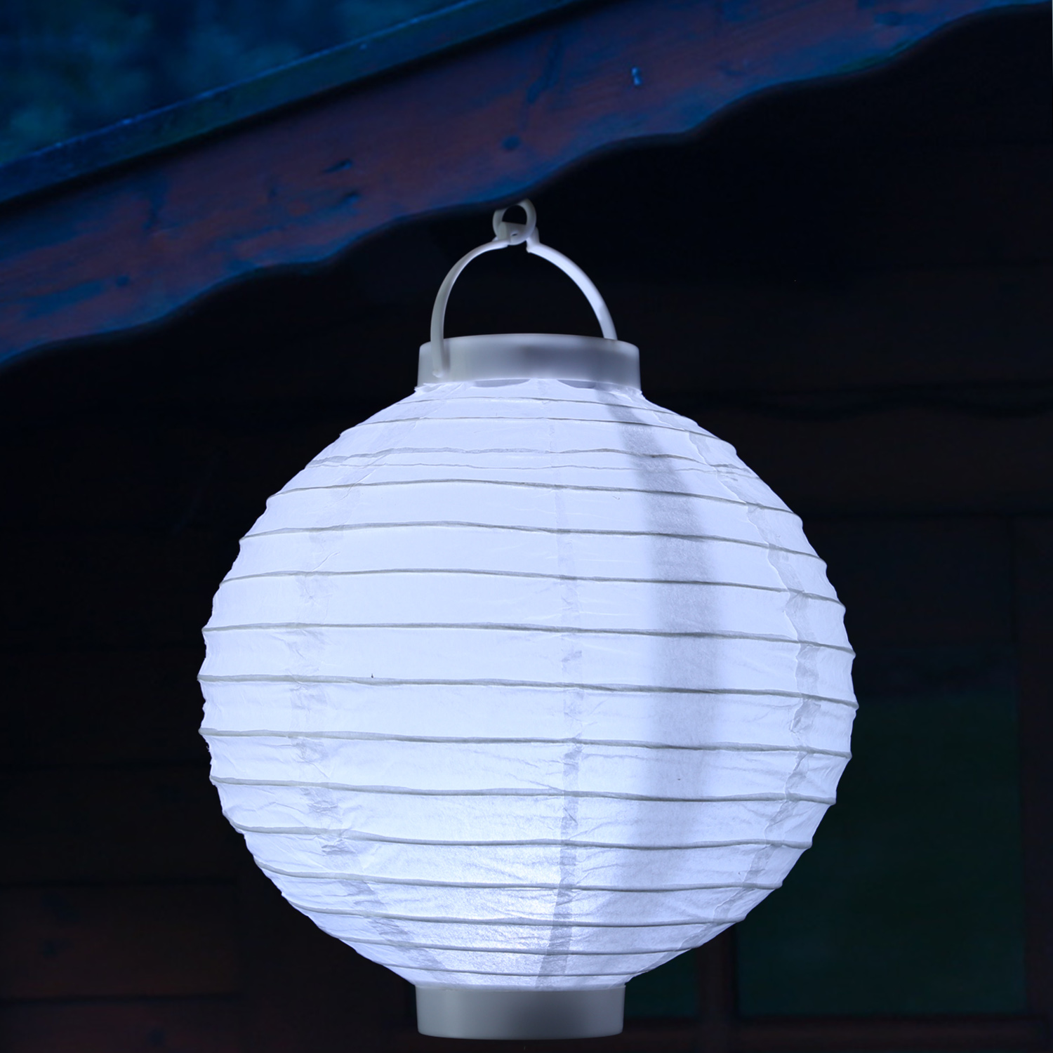LED Lampion FESTIVAL - Papierlaterne - kaltweiße LED - D: 30cm - Montagehaken - 5er Set weiß