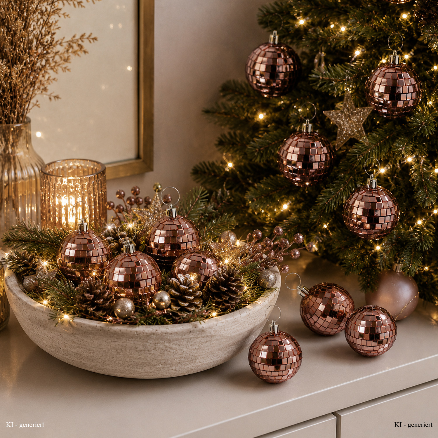 Christbaumschmuck Discokugel - Spiegelkugel 5cm  - Weihnachtskugel - 5x5mm Spiegel - kupfer - 12St.