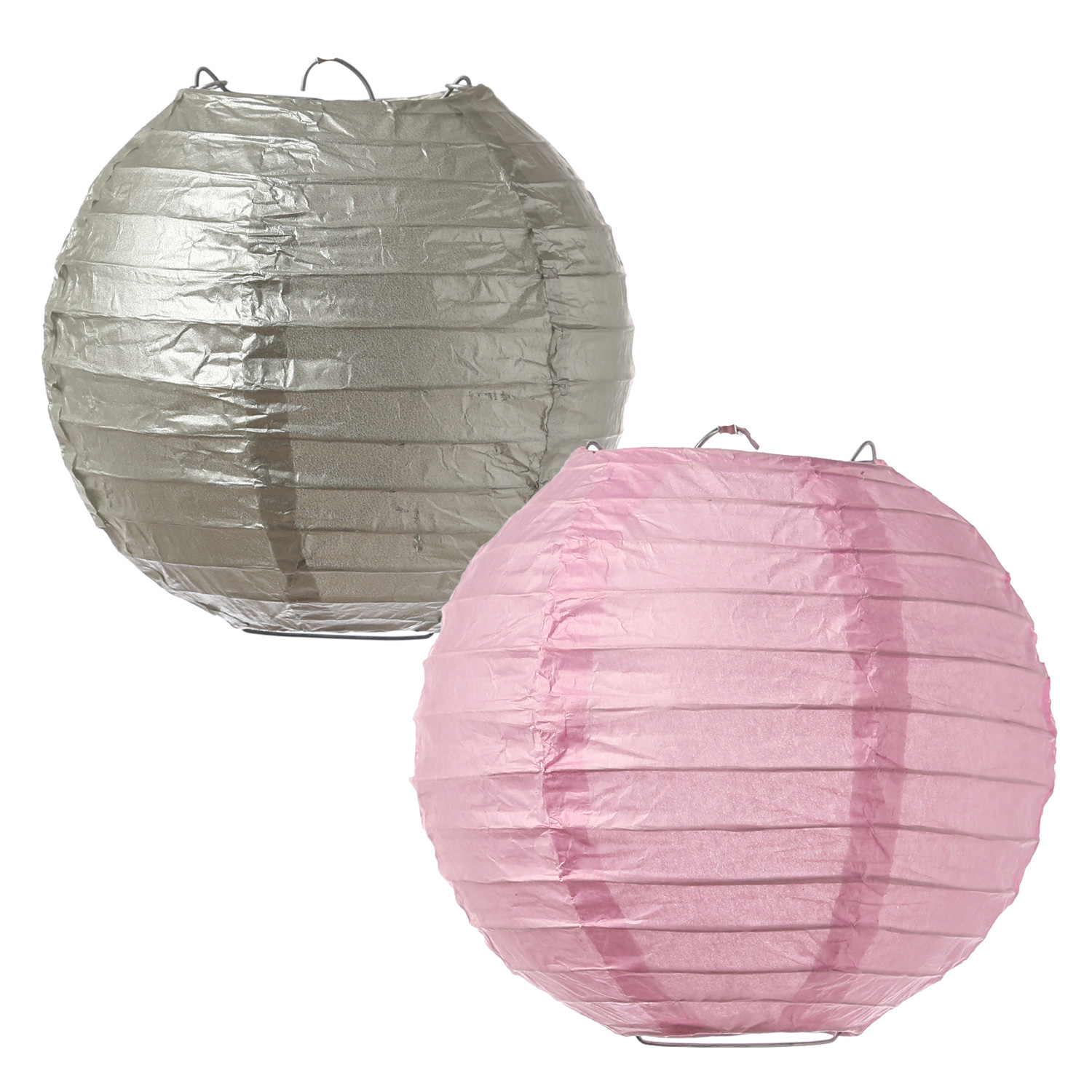 4x Partyset Papierdekoration 12 Teilig - grau/weiß/rosa Lampion, Pompon