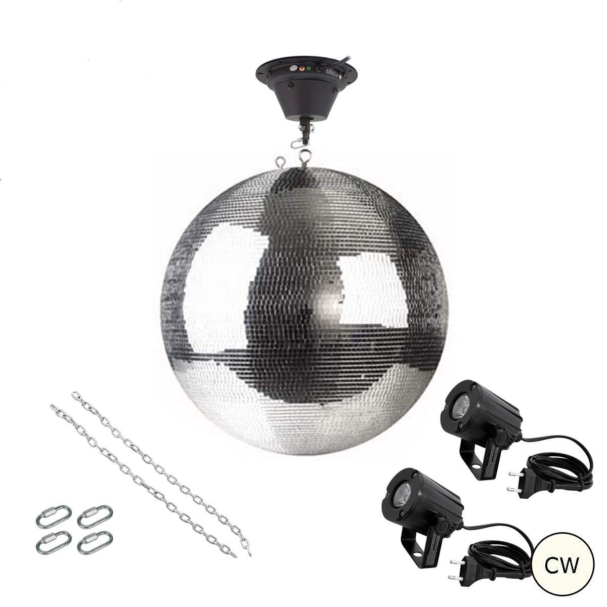 Spiegelkugel Komplettset - Discokugel, Motor, Pinspot, Montagematerial für Diskokugel - Mirrorball Set - Partyset Spiegelkugel Komplettset - Discokugel, Motor, Pinspot, Montagematerial für Diskokugel - Mirrorball Set - Partyset