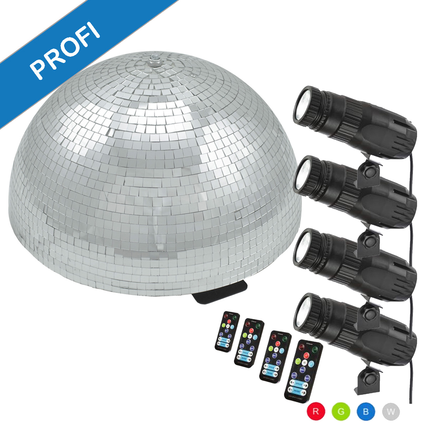 Spiegelkugel Komplettset - Discokugel, Motor, Pinspot, Montagematerial für Diskokugel - Mirrorball Set - Partyset