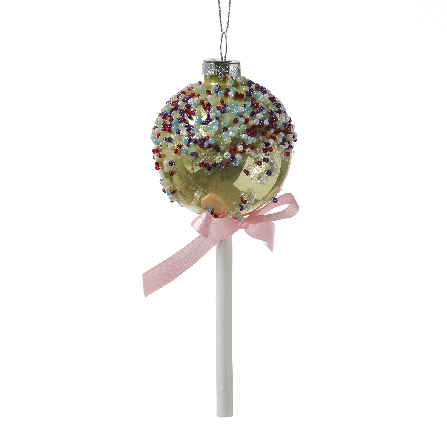 Weihnachtsbaumschmuck Lolli - mit Perlen verziert - Glas - Christbaumschmuck - H: 16cm - gold