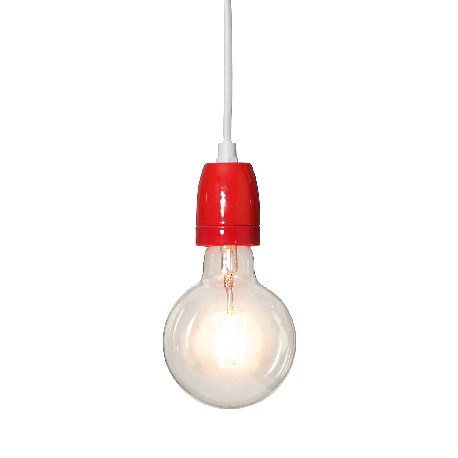 Lampenfassung mit Textilkabel - für E27 Leuchmittel - L:5m - Schalter - rote Porzellanfassung - weiß