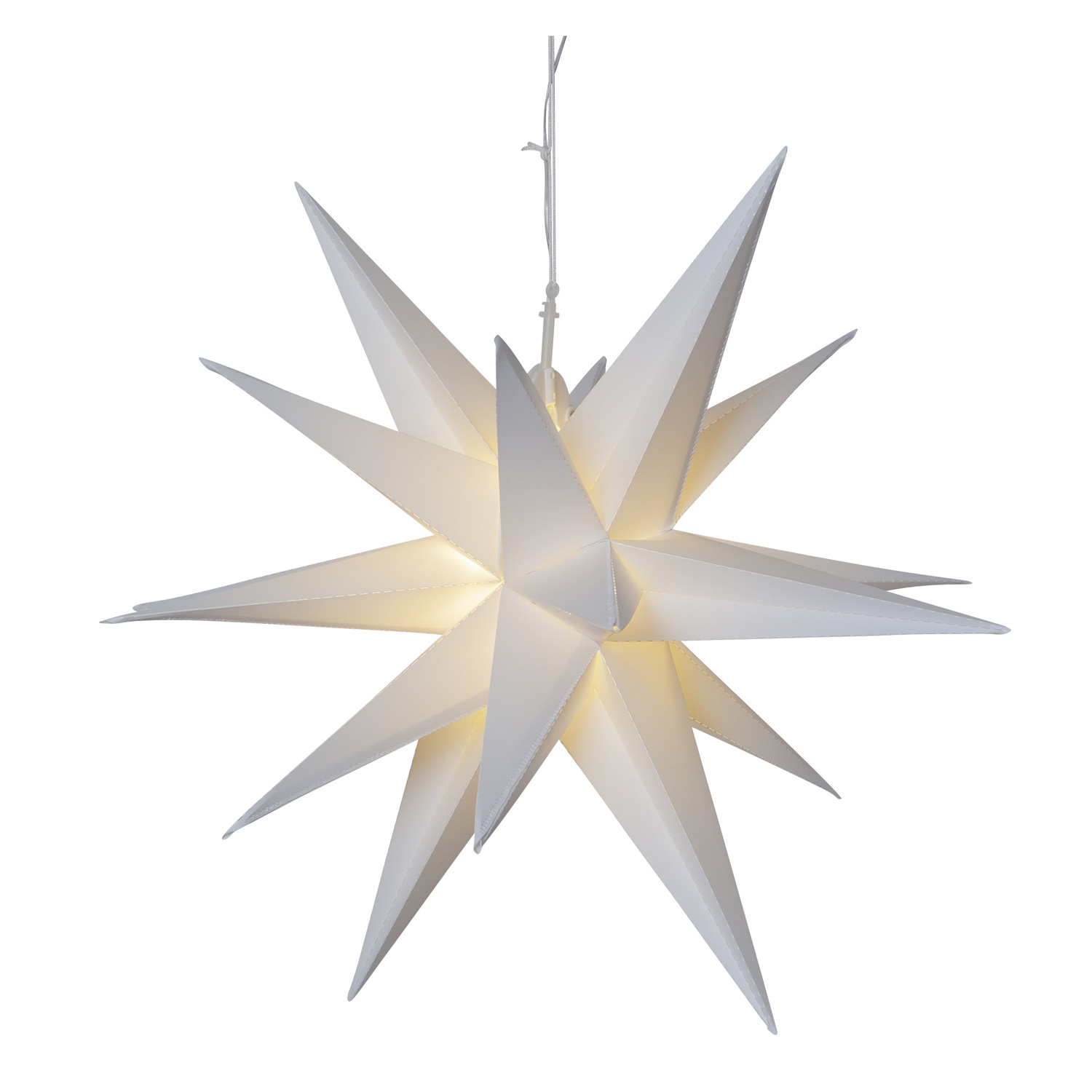 3D Faltstern mit 18 Sternspitzen - hängend - inkl. E27 Leuchtmittel - Timer - für Außen - weiß